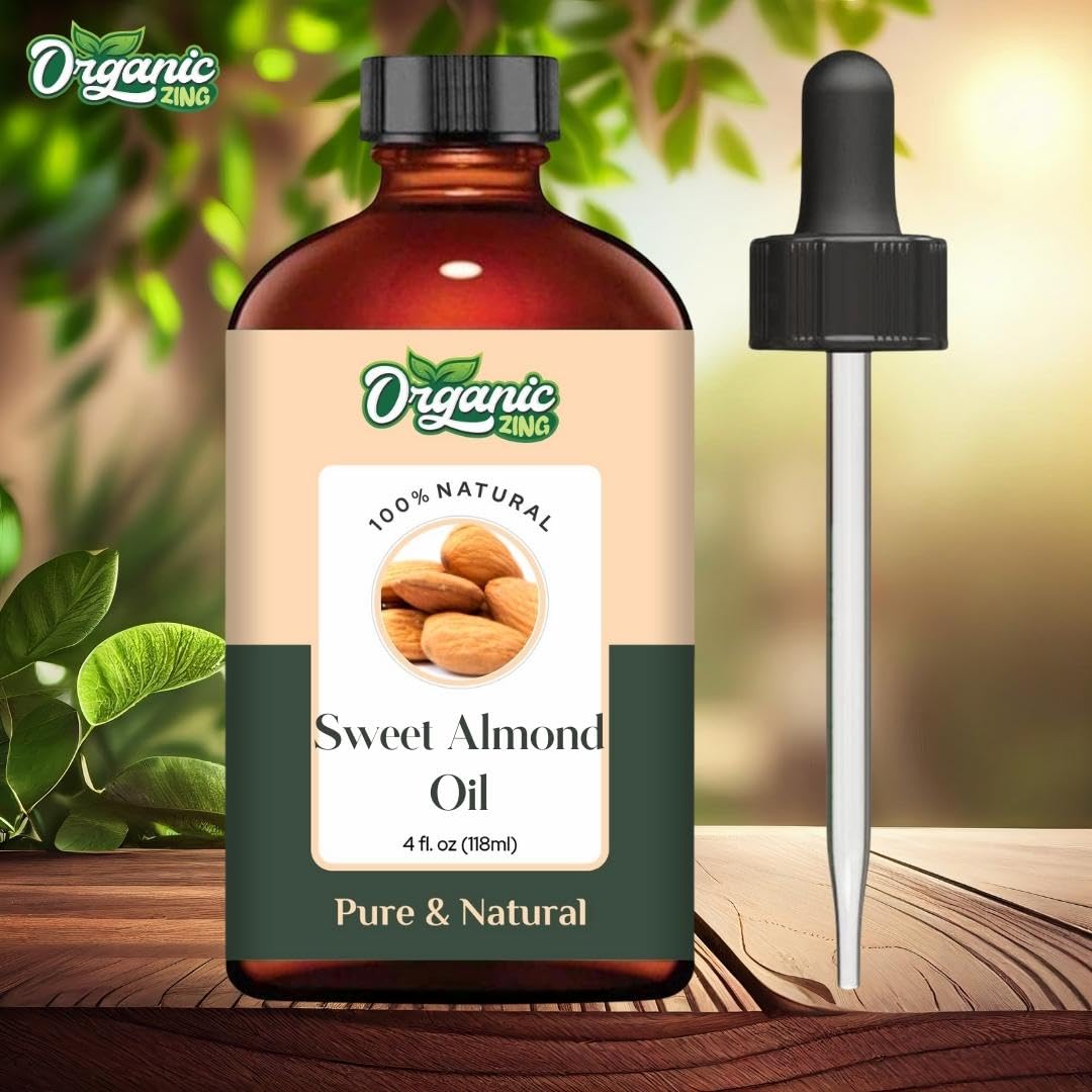Organic Zing Sweet Almond (Prunus Amygdalus) Oil | Pure & Natural Essential Oil for Skincare, Hair Care, Massage