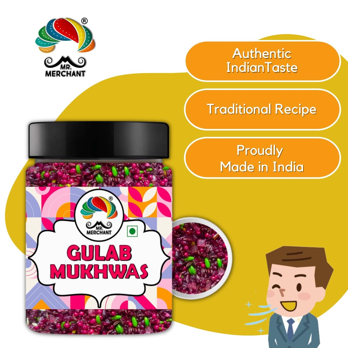 Mr. Merchant Gulab Mukhwas, Traditional Mouth Freshener Mukhwas Mix (Pack of 1 (300g Jar Pack))