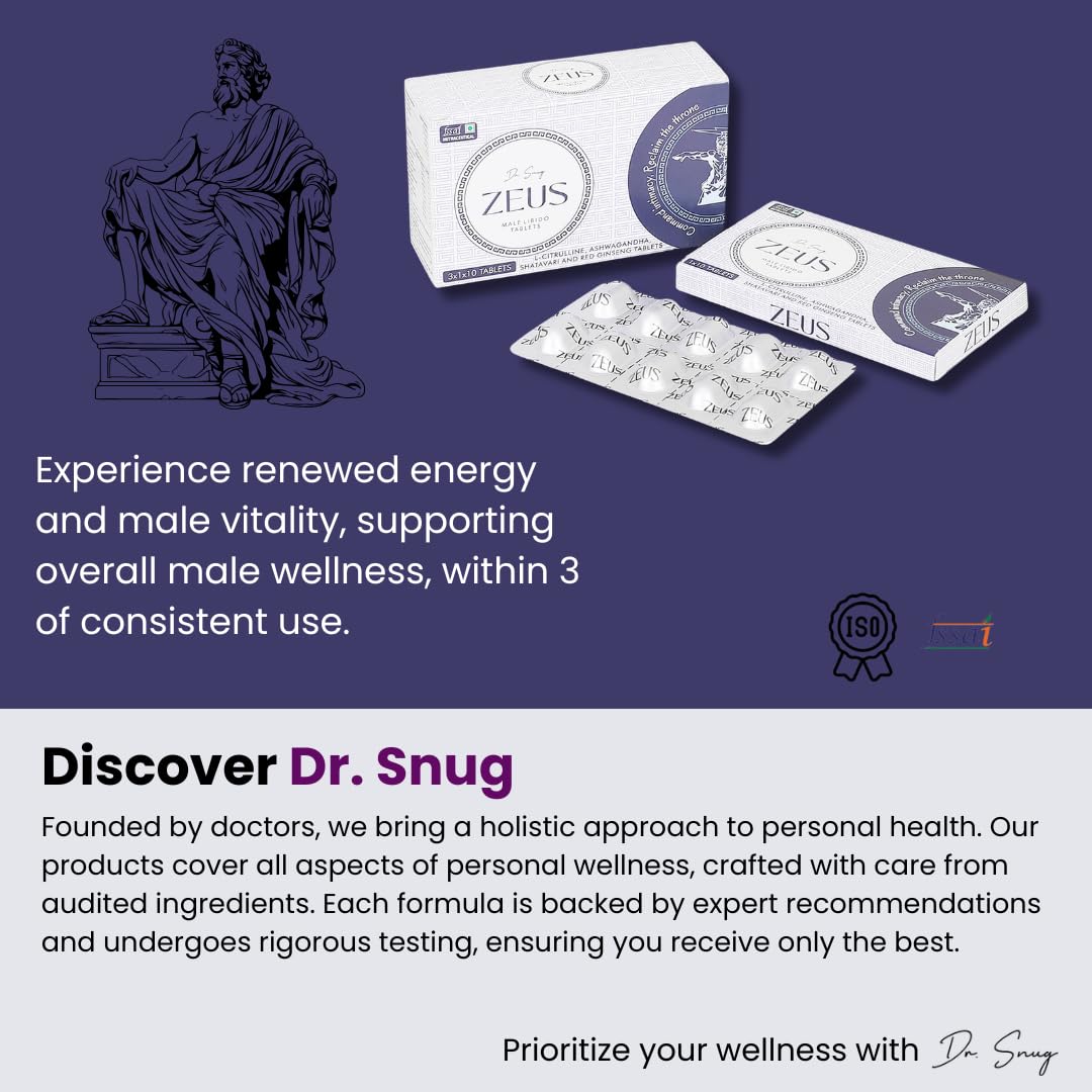 Dr. Snug Zeus Natural Testosterone Supplement for Men - Ashwagandha, Red Ginseng, Shatavari - Boosts Stamina, Energy, & Vitality