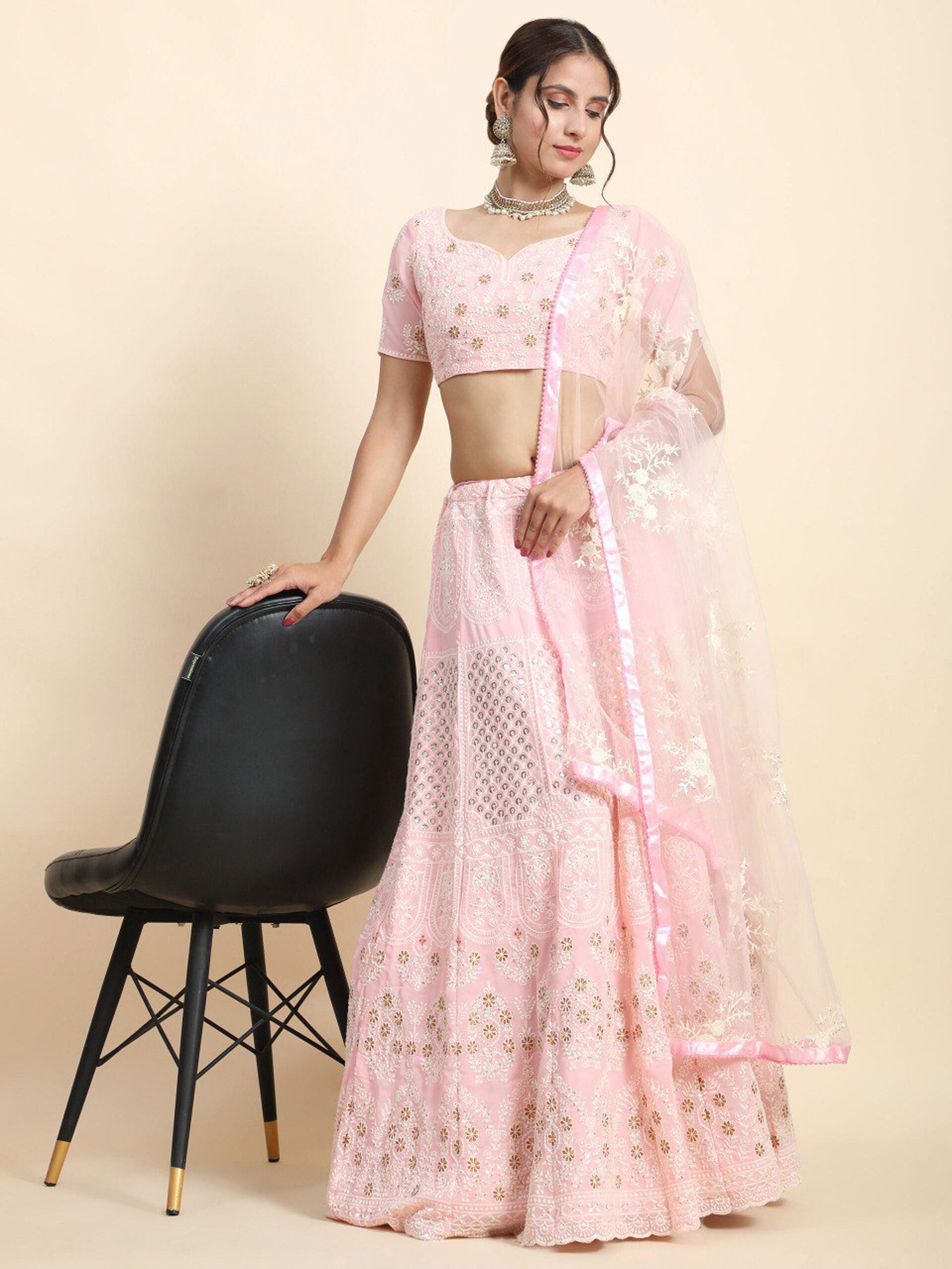 Aastha fashion off pink Lehenga Choli with faux georgette blouse fabric