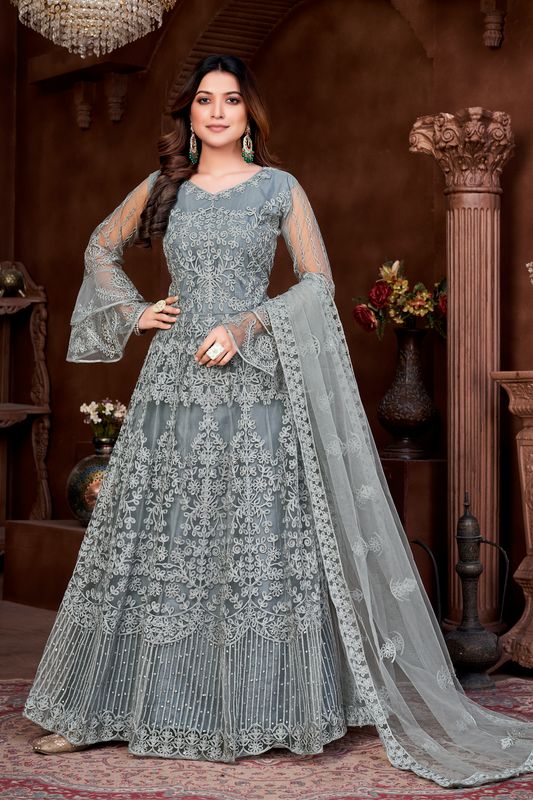 Aastha Grey Dupatta with Net top fabric Crepe Bottom fabric