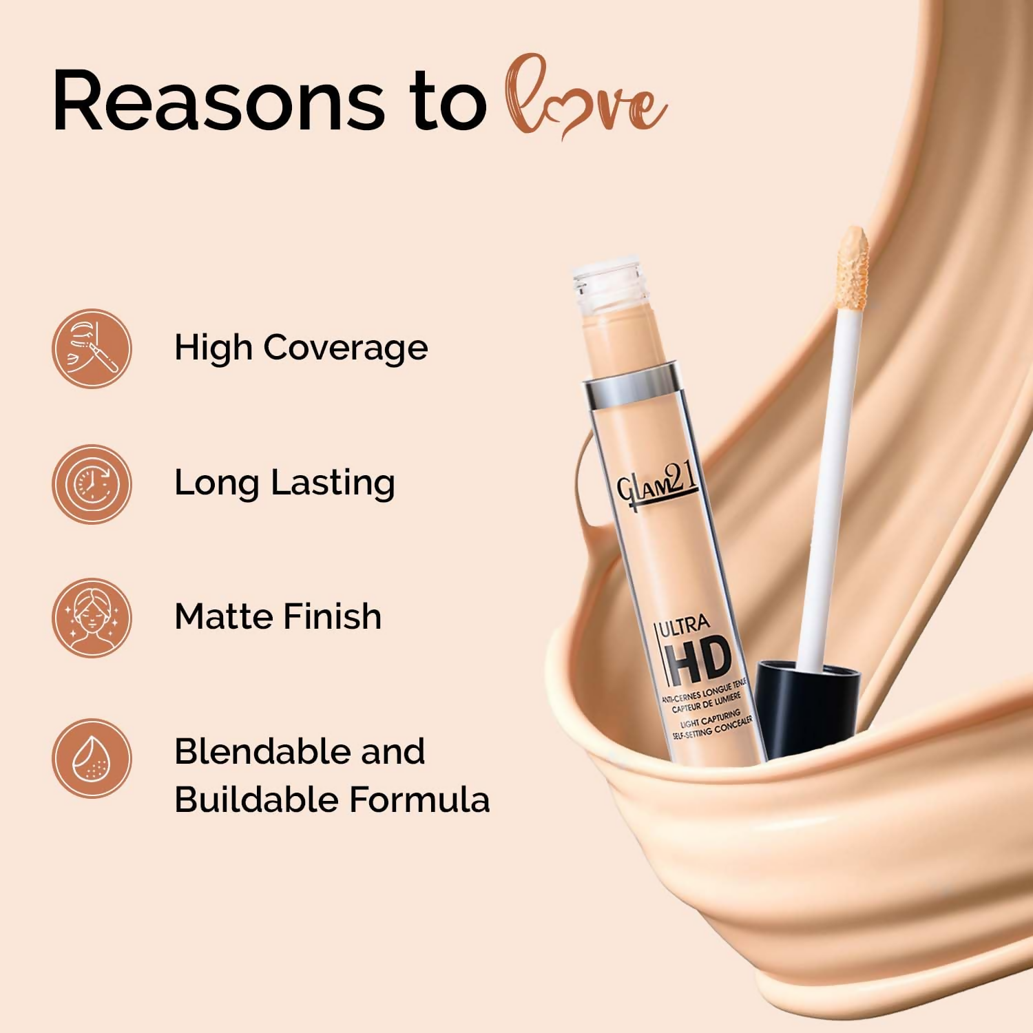 Glam21 Ultra HD Liquid Concealer for HD Finish - Medium Naturaly