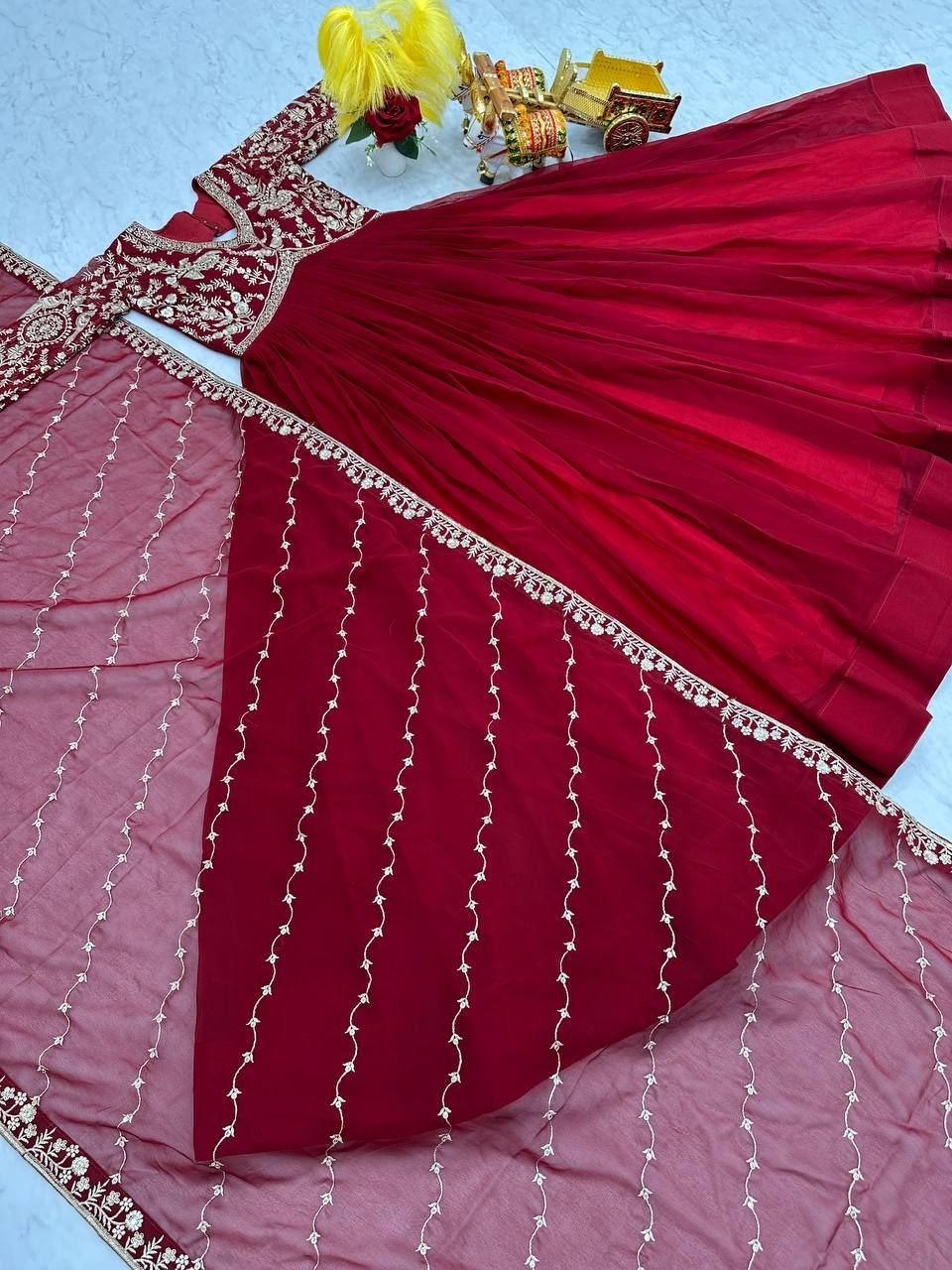 Aastha Red Fox Georgette with Micro Cotton Heavy sequence Embroidery Work