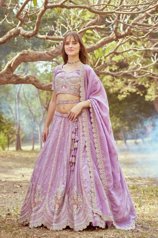 Aastha fashion Lavender Tissue lehanga blouse Embroidery Work