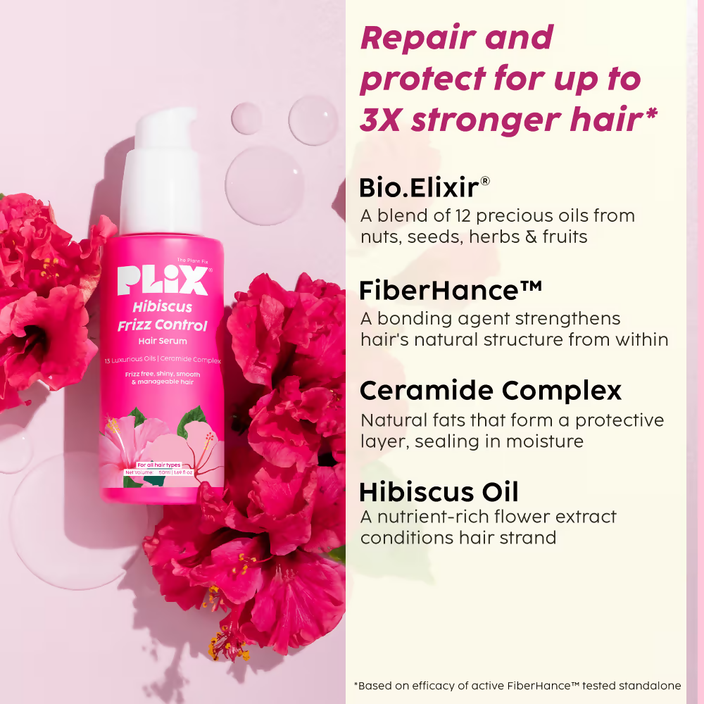 PLIX The Plant Fix Hibiscus Frizz Control Hair Serum + Bond Repair Advanced Shampoo