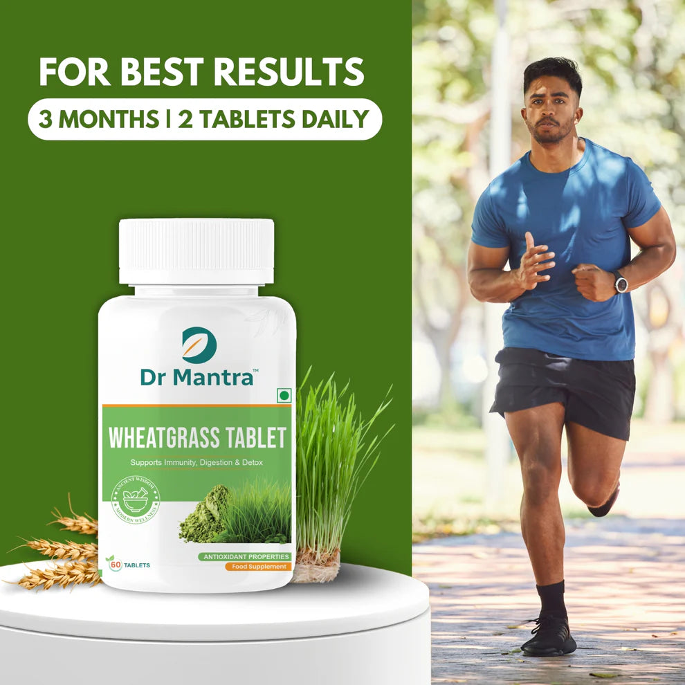 Dr Mantra Wheatgrass Tablets Superfood for Daily Detox| 60 Tablets