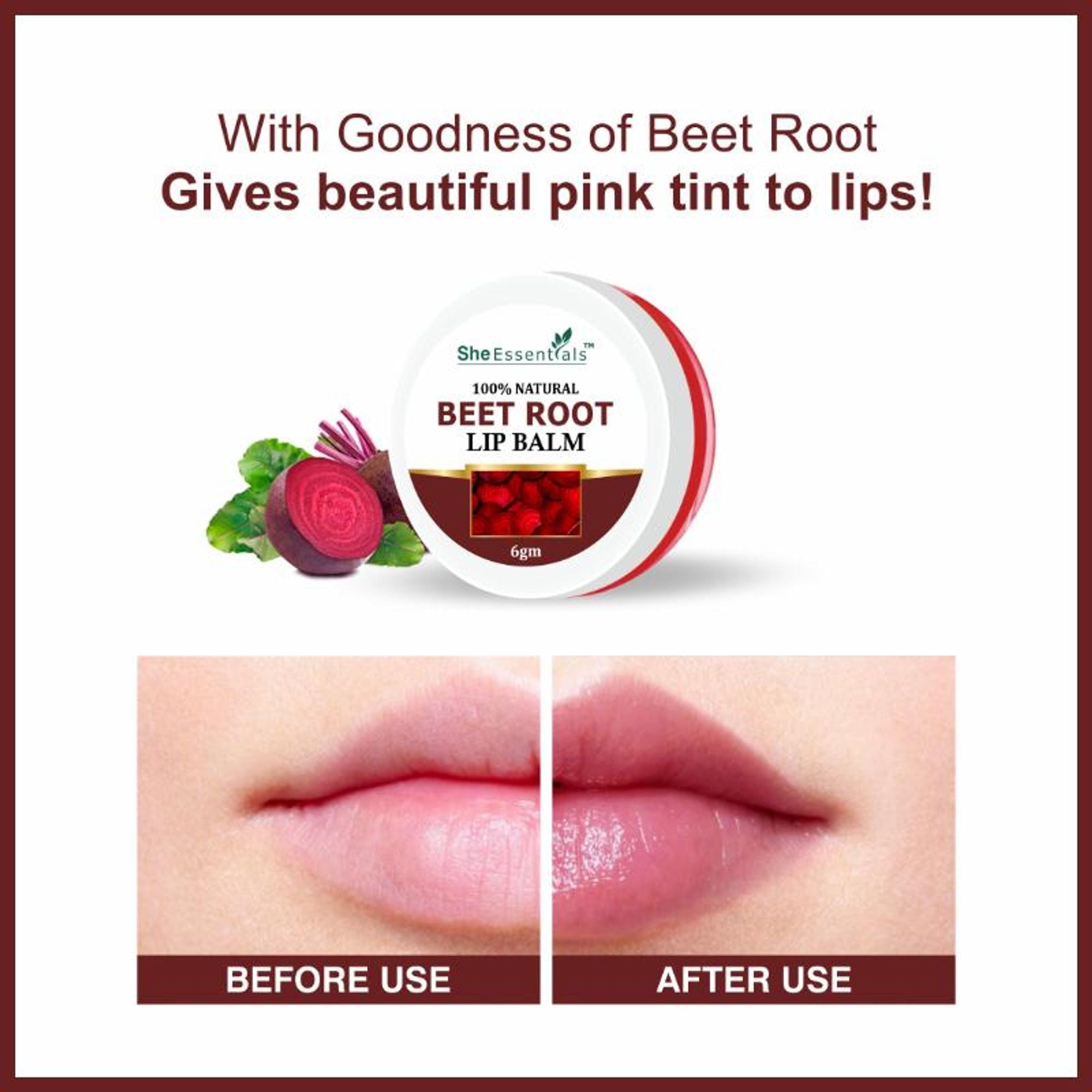 She Essentials Beetroot Lip Balm For Lip Lightening, Dry & Chapped Lips, Makes Soft & Glossy Lips