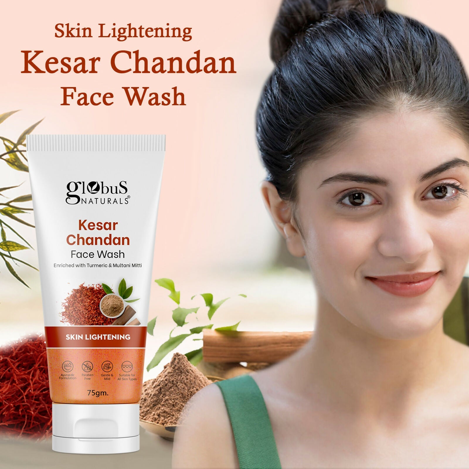 Globus Naturals Kesar Chandan Skin Lightening & Tan Removal Face wash, Suitable For All Skin Types
