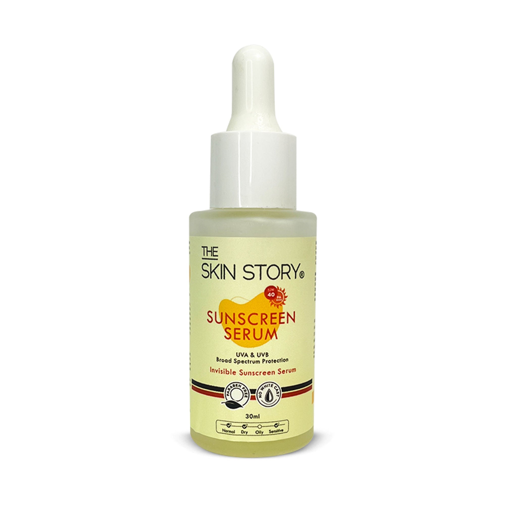 The Skin Story Invisible Liquid Sunscreen Serum For Face, SPF 40 PA+++ With Vitamin E