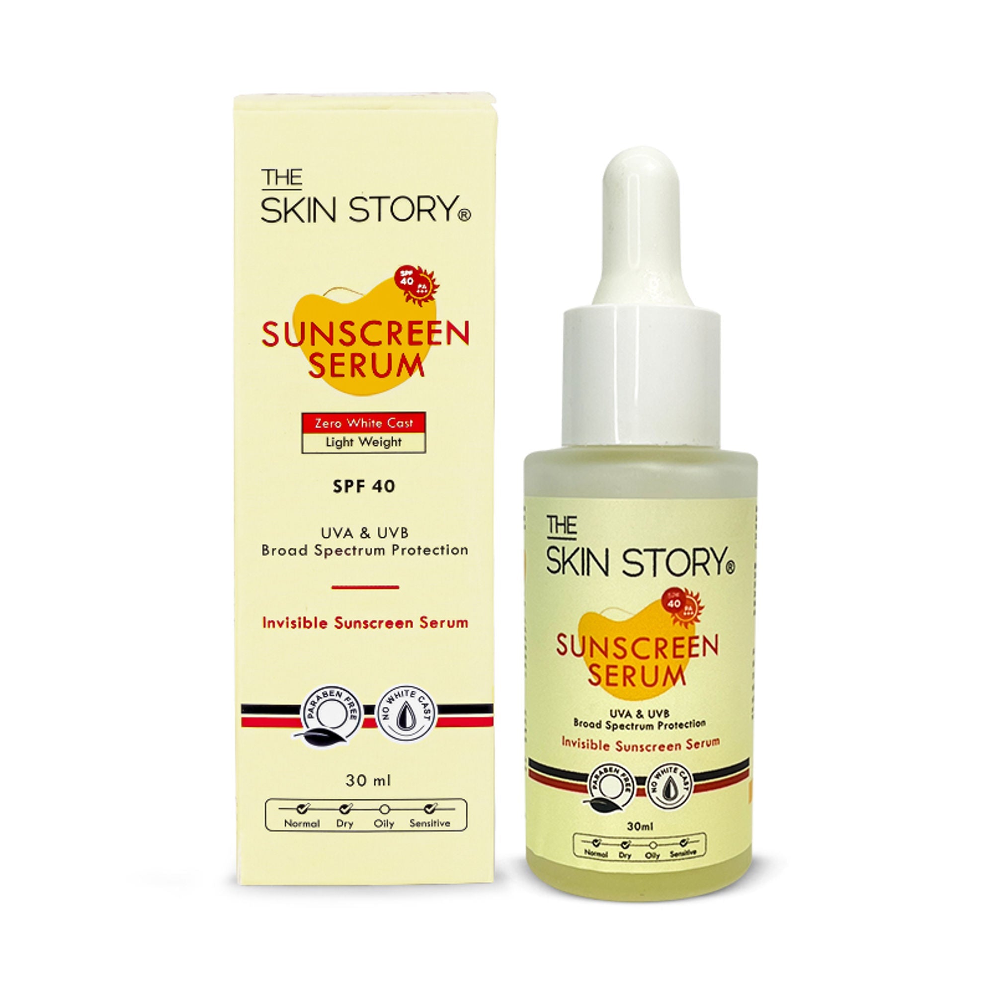 The Skin Story Invisible Liquid Sunscreen Serum For Face, SPF 40 PA+++ With Vitamin E
