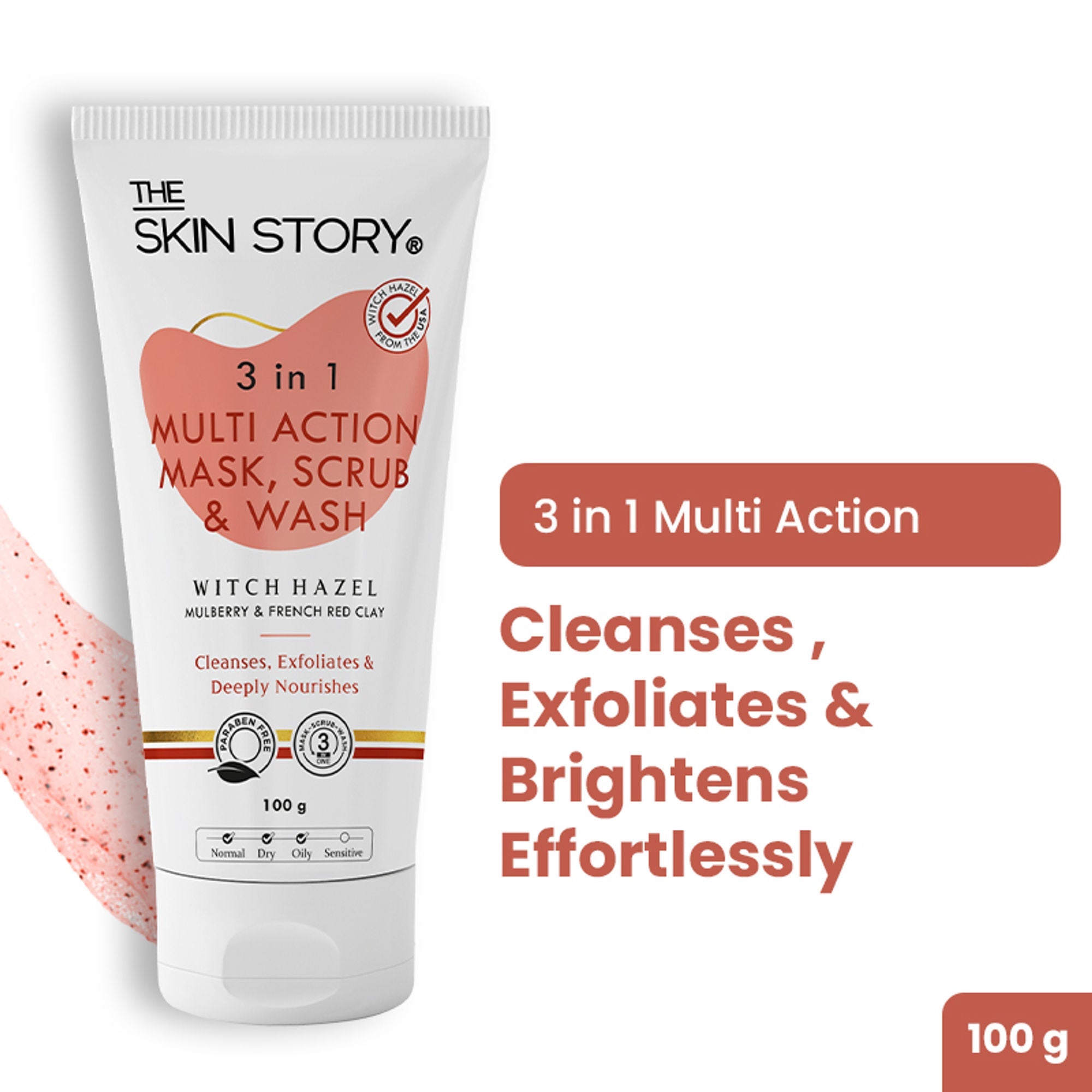 The Skin Story 3 in 1 Multi Action Face Mask, Scrub & Wash For Deeply Cleansed