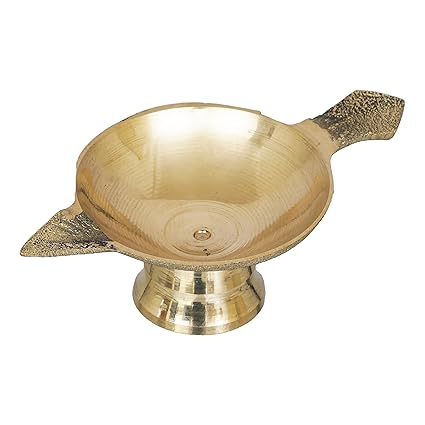 Golden Decorative Brass Diya with Stand and Holder | Auspicious Diya for Puja