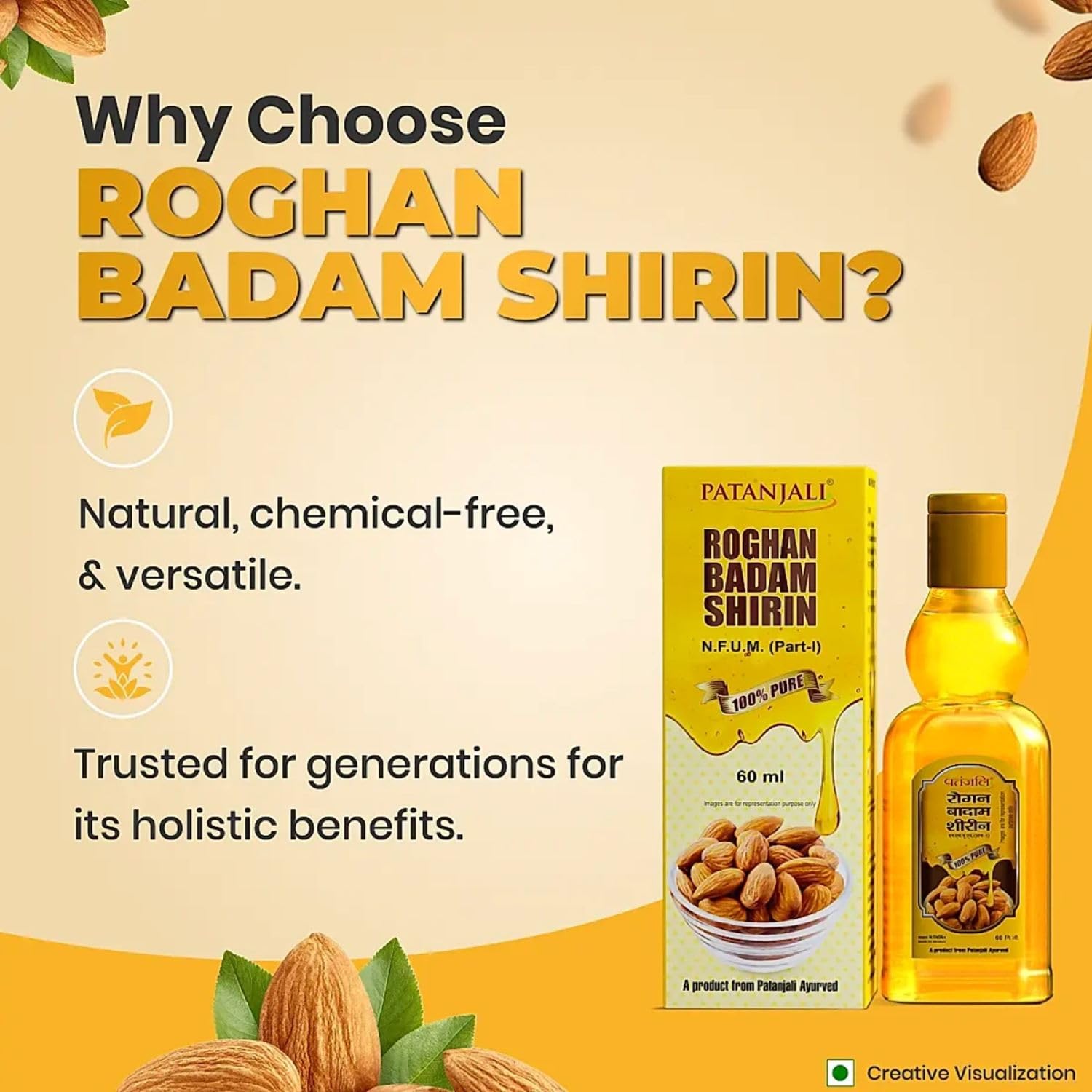 Patanjali Rogan Badam Oil 150ml, Pure Almond Oil for Hair & Skin Care