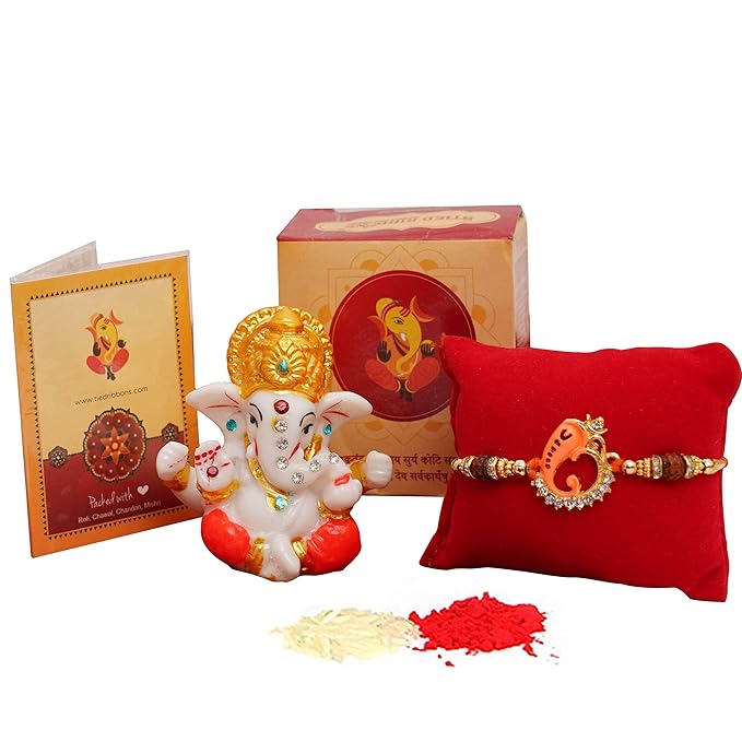 Designer Rakhi for Brother -Premium Ganesha Figurine Rakhi Gifts for Brother, Resin, Multicolour, Standard