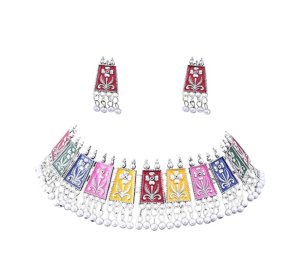 WOMENS MULTY COLOUR MINAKARI OXIDISED NACKLACE SET THZ032
