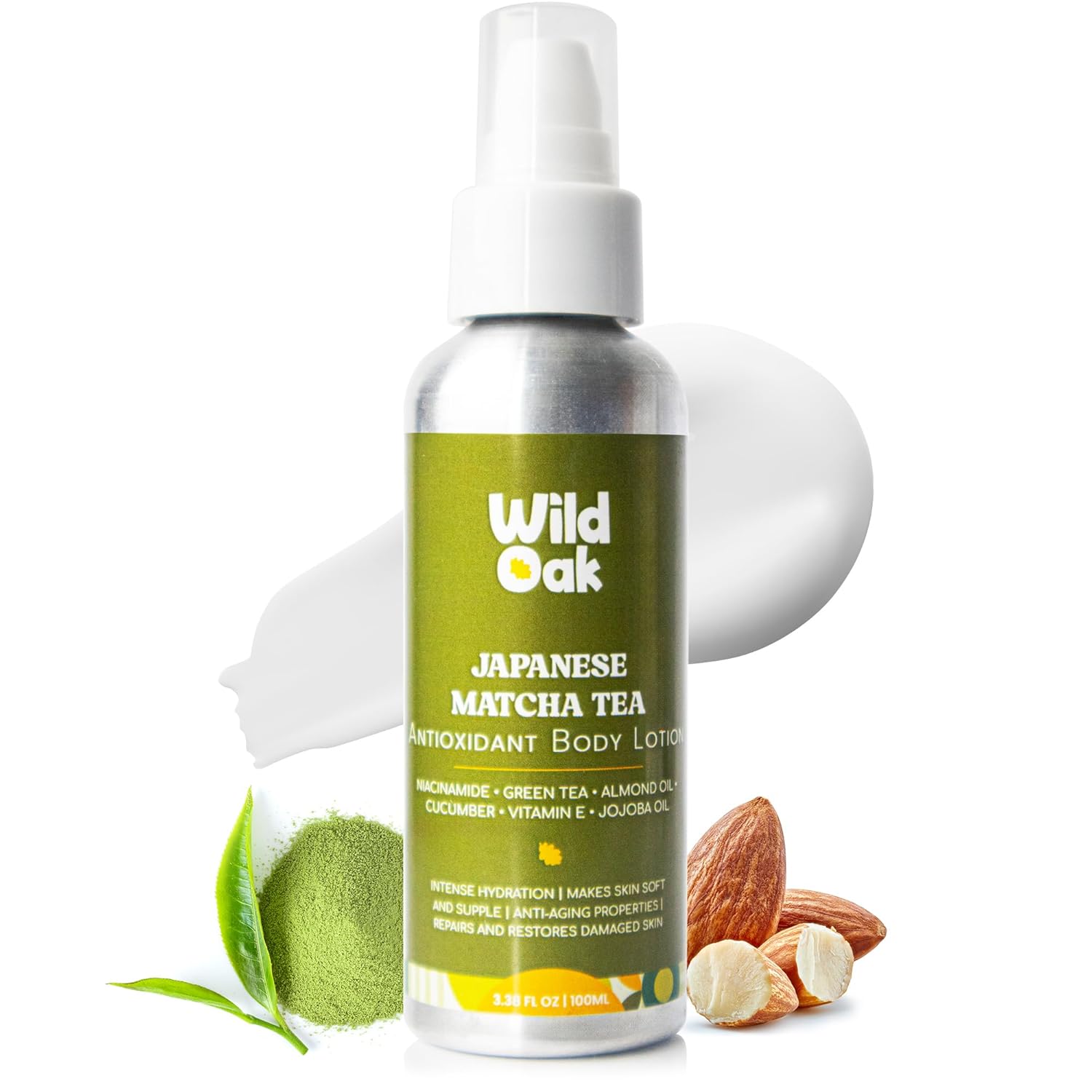 WildOak Super Moisturizing Body Lotion | With 5x Power of Vitamin E, Nicinamide, Japanese Matcha Tea, Jojoba, Almond & Cucumber | Intense Skin Hydration & Nourishment | For all Skin Type | 100ml