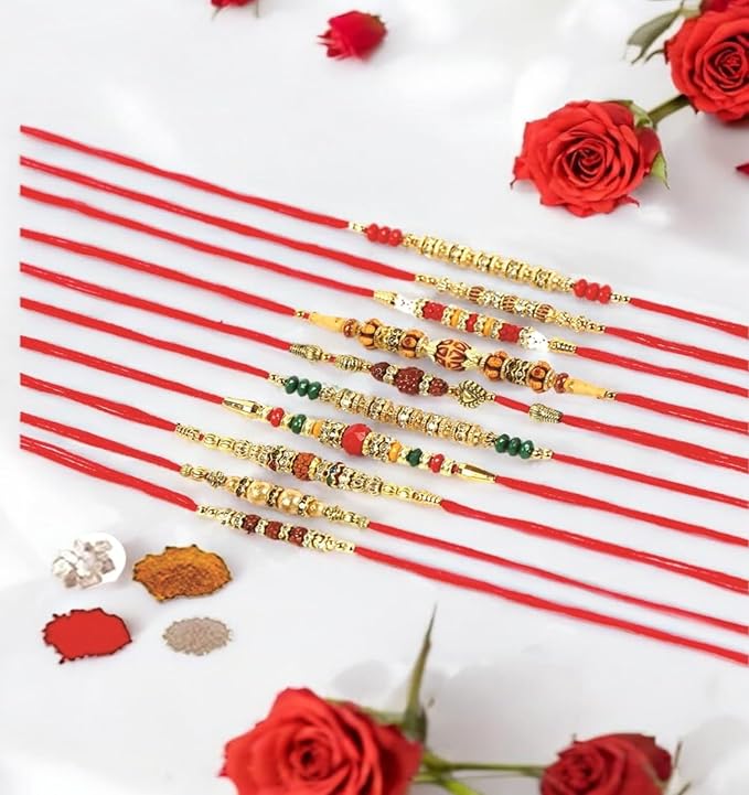 Multicolor Combo of 10 Dora Rakhi Set for Men with Roli Chawal Rakhi for Brother