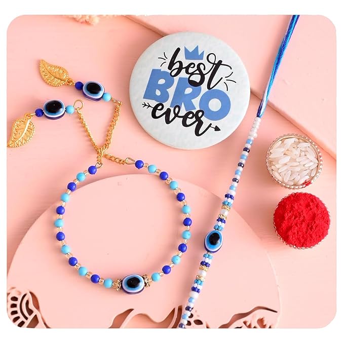 Evil Eye Couple Bracelet Rakhi Set For Bhaiya Bhabhi Raksha Bandhan Rakhi Bracelet Set for Brother Sister Bhaiya Bhabhi Rakhi with Roli Tilak & Pack Best Brother Fridge Magnet