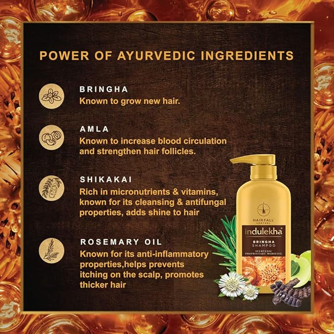 Indulekha Bringha Ayurvedic Shampoo for Hair Fall Control, with Bringharaj Extracts, Amla, Shikakai, Paraben-Free, for Men & Women