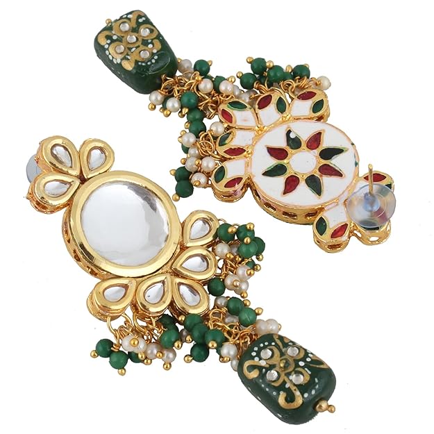 Tehzeeb Creation Back Meenakari 18k Gold Plated Tika Earring Combo Jewellery Set Uncut Kundan Big Faux Kundan Dibbi Kundan Choker Necklace Set for Girl's & Women THZ438