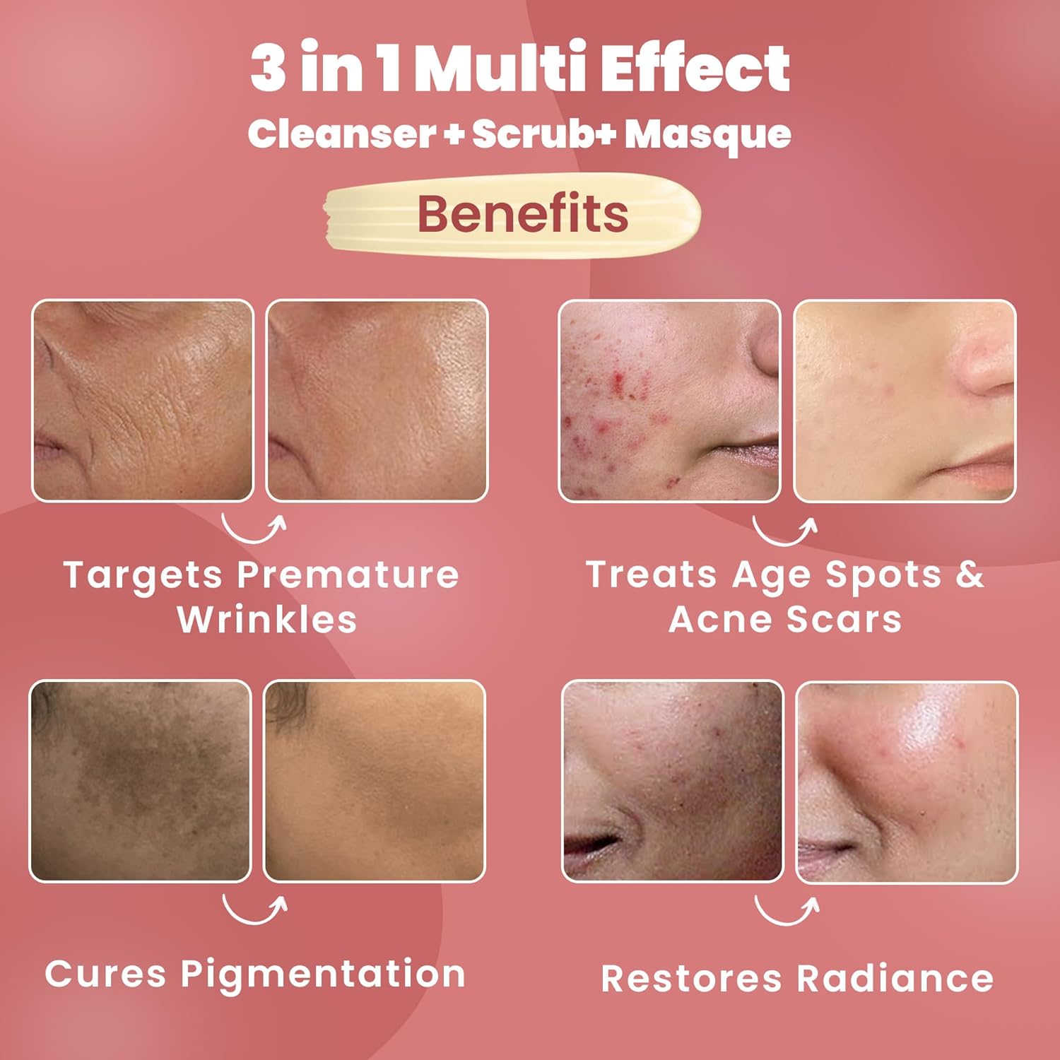 WildOak Tulsi, Neem & Kesar Face Scrub & Mask | Anti Acne | De-Tan & Open Pores | Anti Aging & Hyperpigmentation | Face Pack | Infused with Power of Bamboo Charcoal, Almond Oil, Cinnamon & Green Tea | 100gm