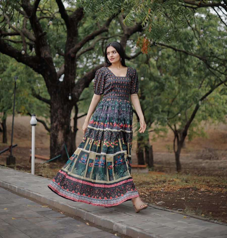 Aastha Multi Pure Chanderi with Gown fabric Heavy Digital Print