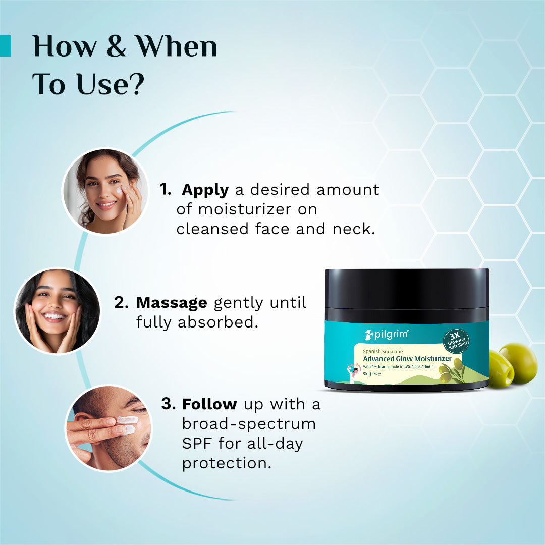 Pilgrim Glow Moisturizer Face Cream With Niacinamide & Vitamin C For Glowing Skin, Dry Skin Hydration, Non-Greasy