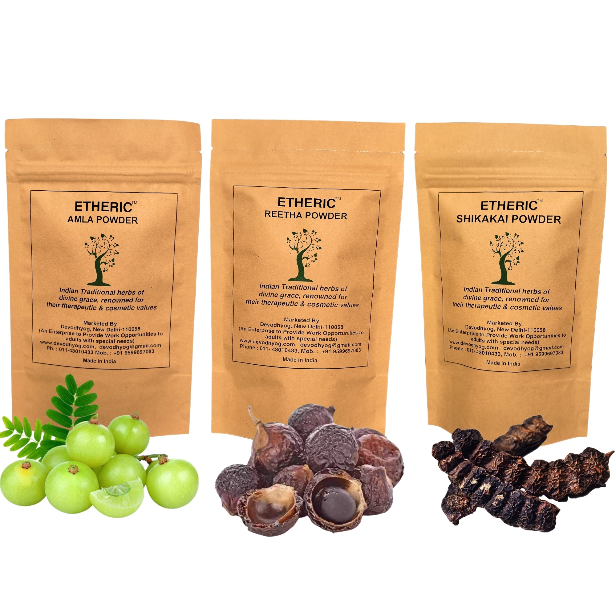 Etheric Combo Pack for Hair Wash & Treatment (Amala + Reetha + shikakai Powder )Organic , Pure & Natural Powder (3X100 Gram)