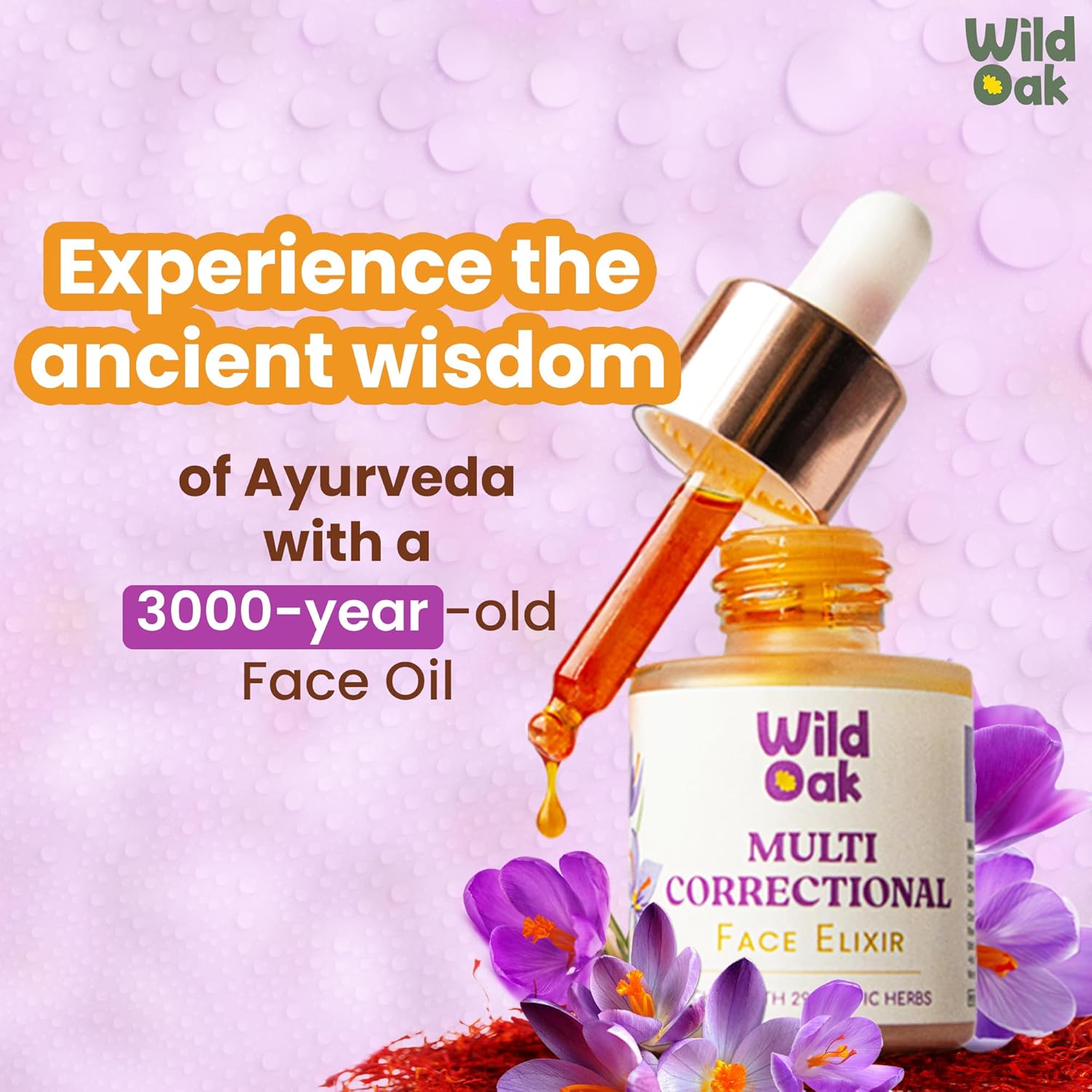 WildOak Kumkumadi Face Elixir | Pigmentation, Dark Circles & Anti Aging | Made Using 3000 Years Old Formulation, 8 Days Long Process | High Potent 75G Saffron/1Liter & 30 Exotic Herbs | 20ml