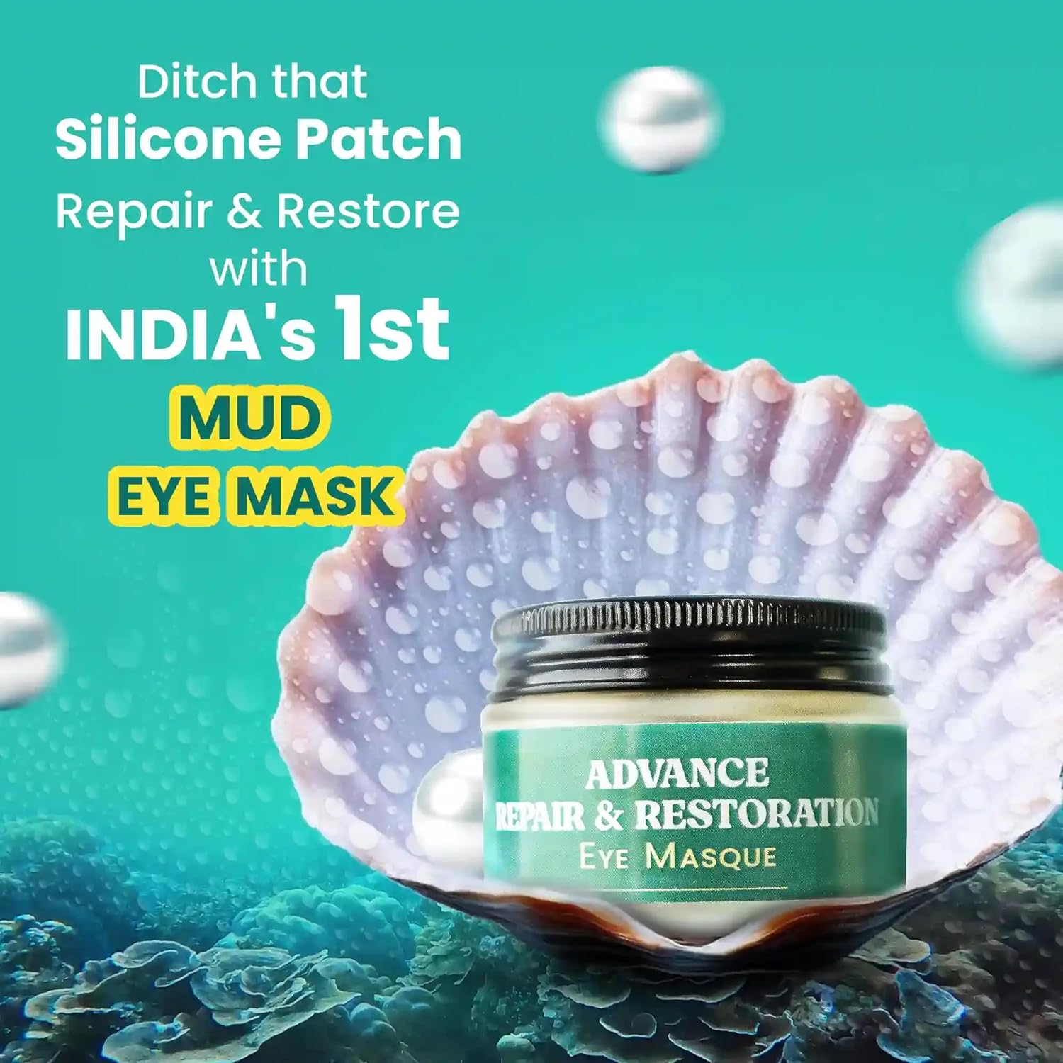 WildOak Ayurvedic Under Eye Mask | 6x More Effective for Dark Circles, Fine Lines, Anti Aging & Eye Puffiness | With Power of Geranium, Sandalwood & Saffron Oil, Pearl Paste & Aloe Vera | 50g
