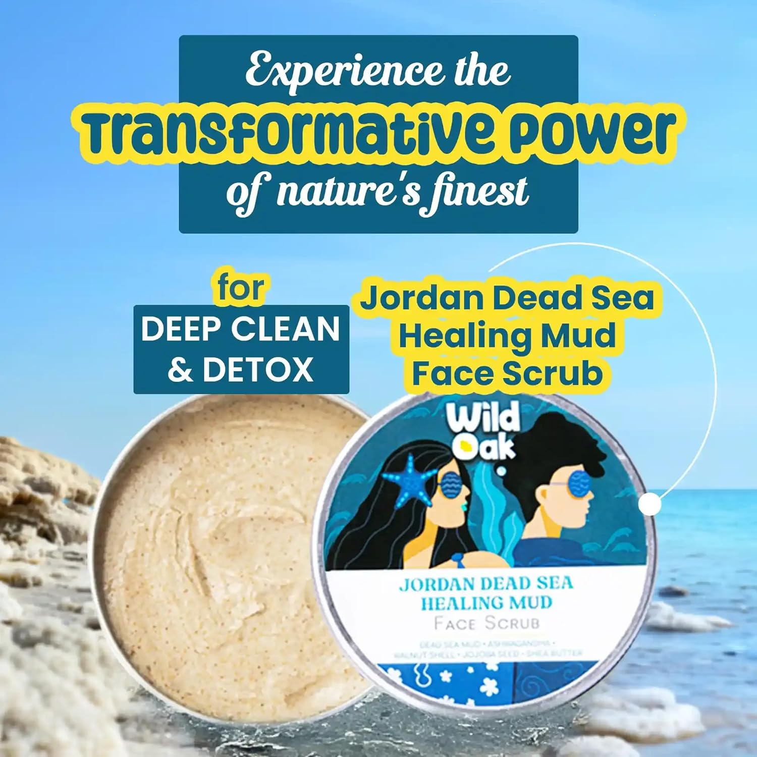 WildOak Jordan Dead Sea Healing Mud Face Scrub | 2% Niacinamide | Blemishes & Anti Aging | De-Tan, Even Skin Tone, Brighter Complexion | Body Mud | Clay Mask | All Skin Types | 100gm