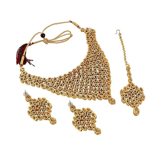 Tehzeeb CreationDesigner Gold Plated Elegant Stone Necklace Set For Women & Girls THZ406