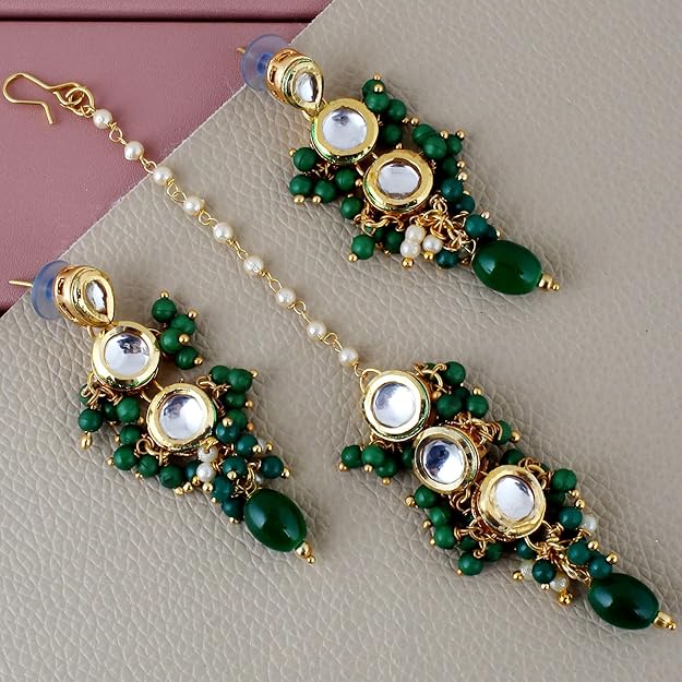 Tehzeeb Creation Back Meenakari 18k Gold Plated Tika Earring Combo Uncut Big Faux Kundan Choker Necklace set THZ424