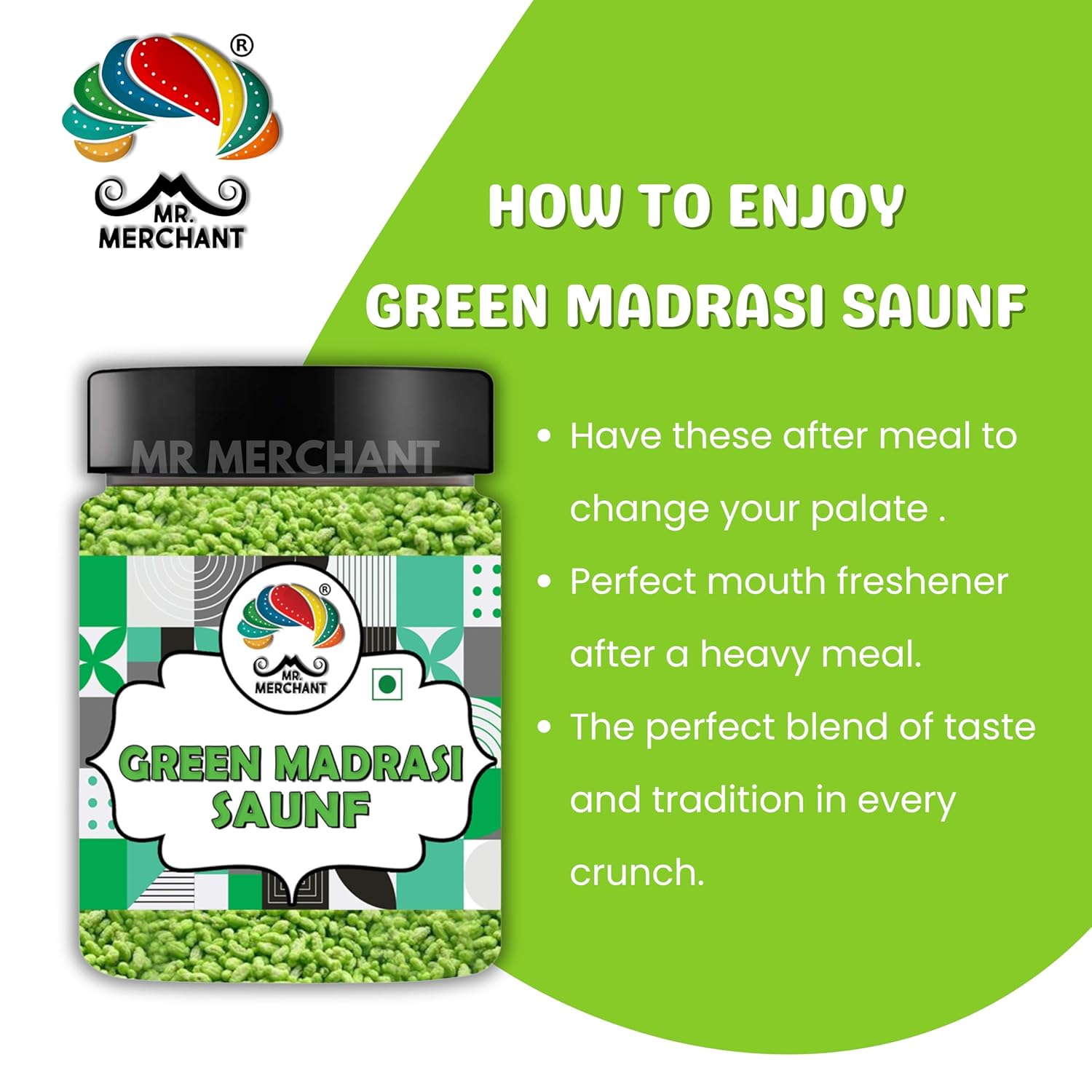 Mr. Merchant Green Madrasi Saunf Mukhwas Mouth Freshener Mix, 300g