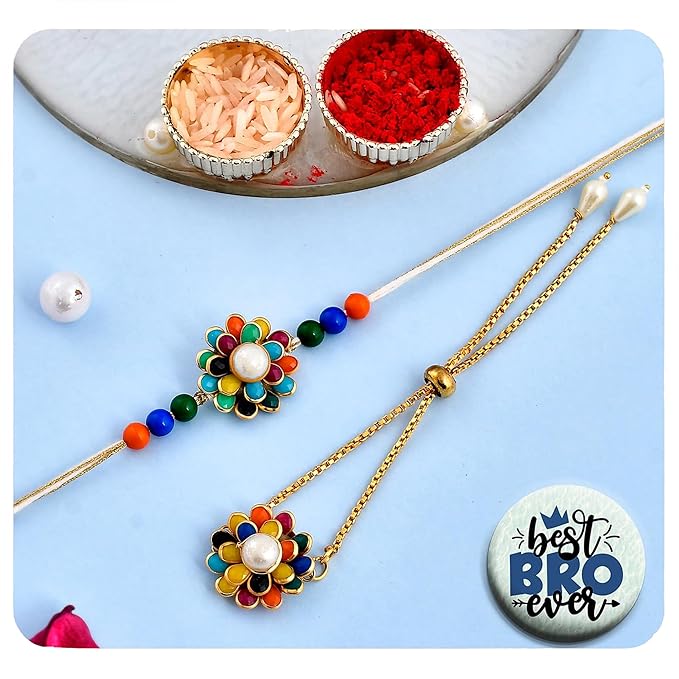 Couple Bracelet Rakhi Set For Bhaiya & Bhabhi Raksha Bandhan Rakhi Bracelet Set for Brother Sister Bhaiya Bhabhi Rakhi with Roli Tilak & Best Brother Fridge Magnet