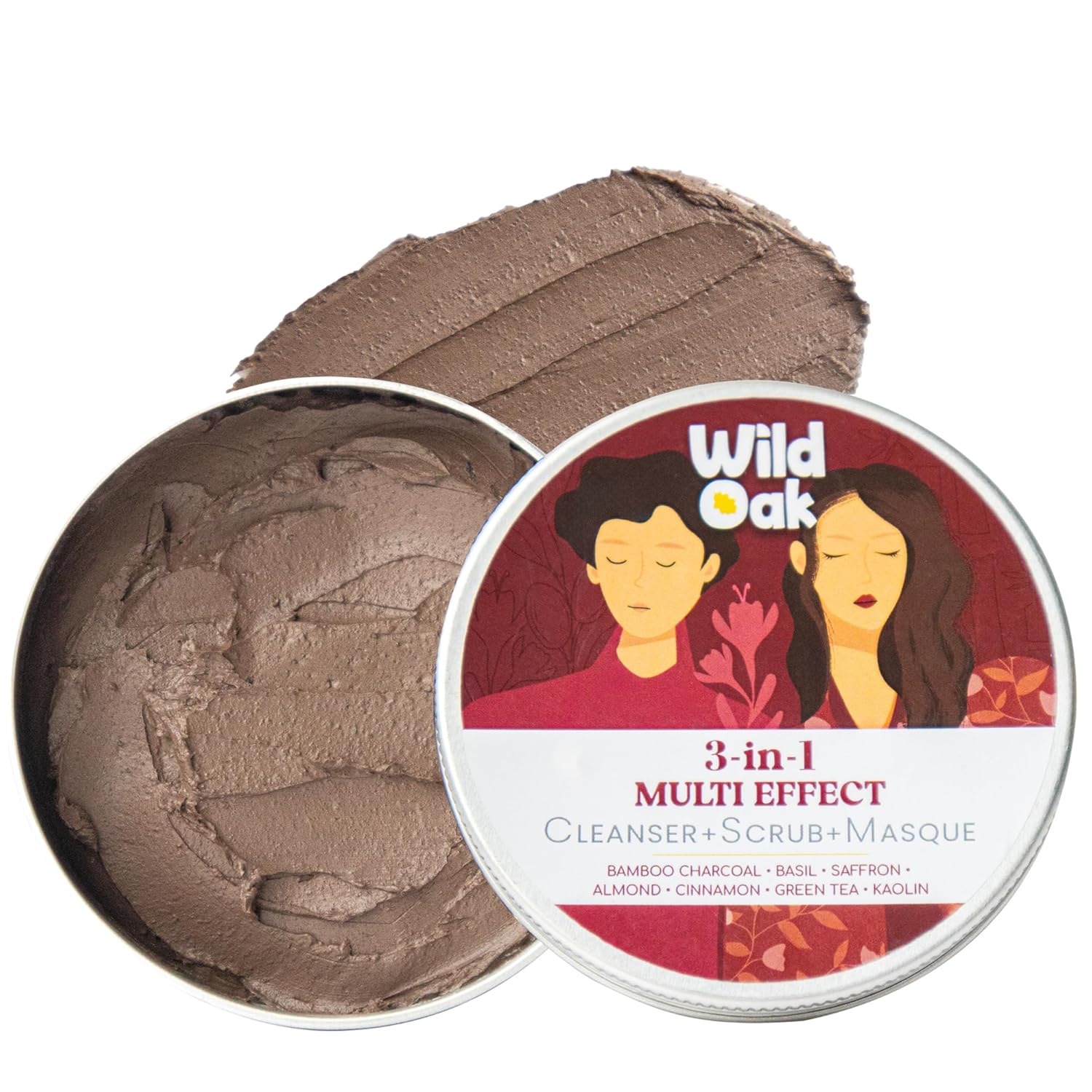 WildOak Tulsi, Neem & Kesar Face Scrub & Mask | Anti Acne | De-Tan & Open Pores | Anti Aging & Hyperpigmentation | Face Pack | Infused with Power of Bamboo Charcoal, Almond Oil, Cinnamon & Green Tea | 100gm