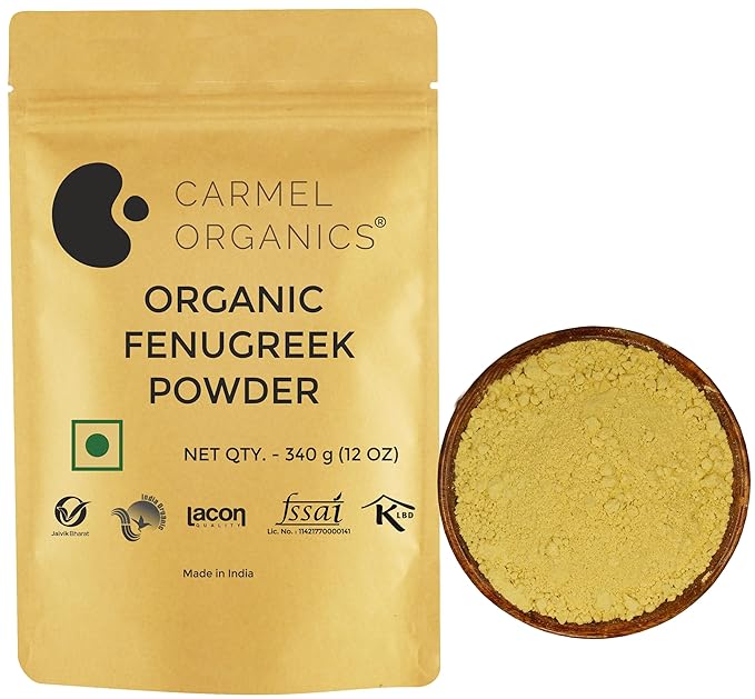 CARMEL ORGANICS Fenugreek Seed/Methi Seeds (Powder, 340 Grams) | Trigonella Foenum-Graecum | Used for Your Hair Growth & Health Care | Jaivik Bharat Certified | Menthya,Venthayam,Menthulu Powder