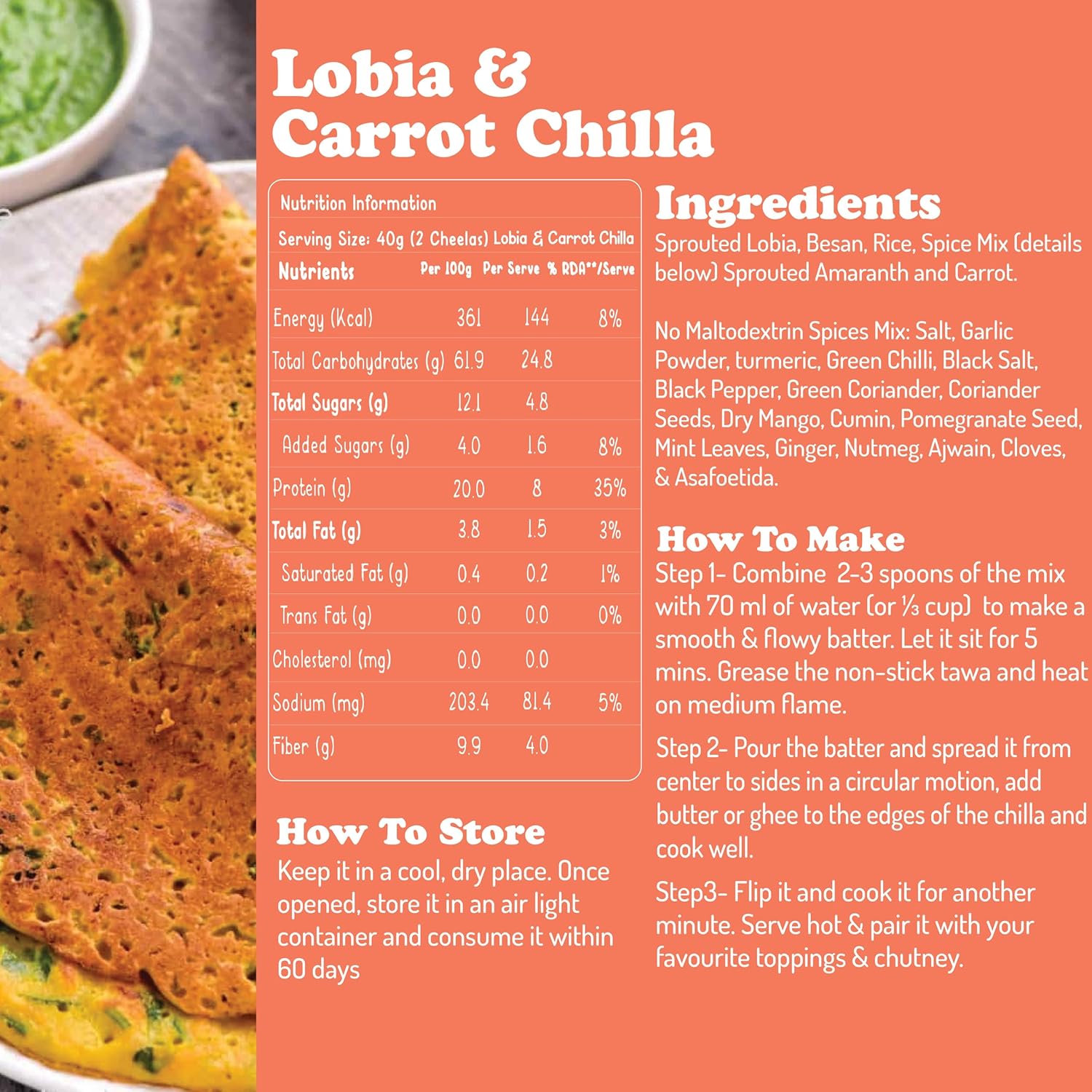 Gladful Carrot Chilla with Srpouted Lobia and Amaranth Instant Mix