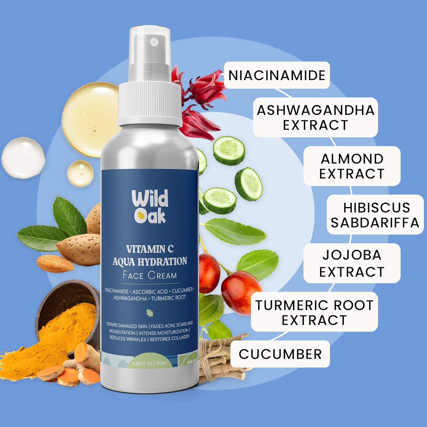 WildOak 5% Vitamin C & Niacinamide Super Brightening Face Moisturizer | 100ml Bottle | Ashwagandha | Acne Scars & Hyperpigmentation | Repairs Damaged Skin | Reduces Skin Dullness | For All Skin Types