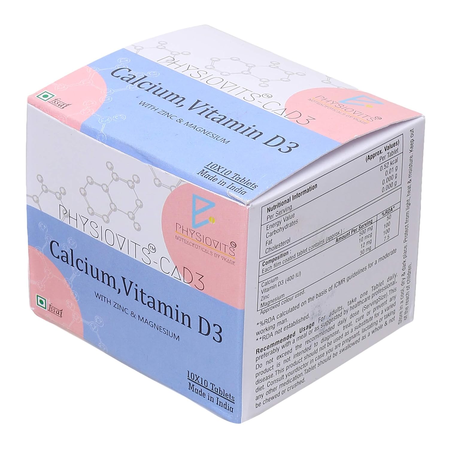 Physiovits CaD3 Calcium and Vitamin D3 with Zinc and Magnesium Tablets