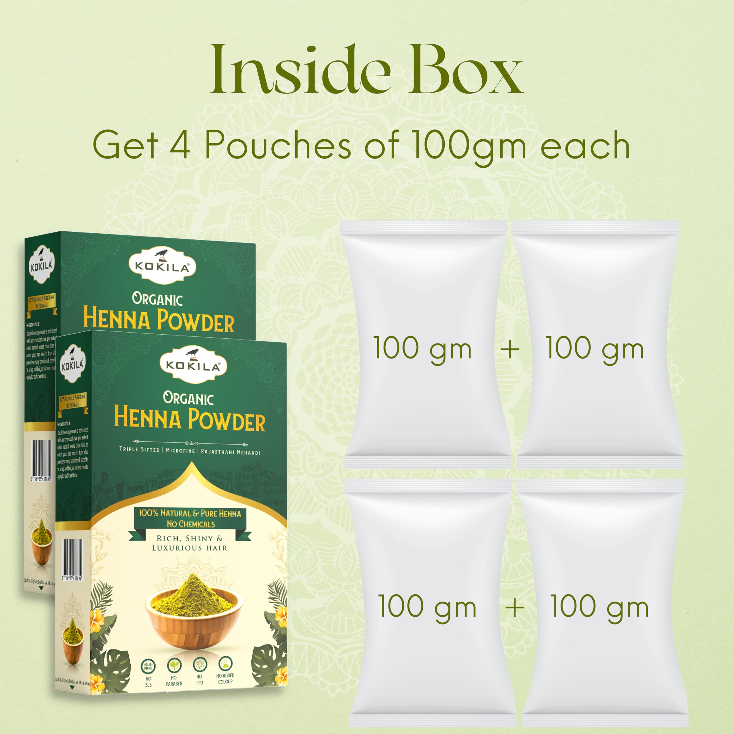 Kokila 100% Natural Organic Henna Leaves Powder For Natural Hair Color
