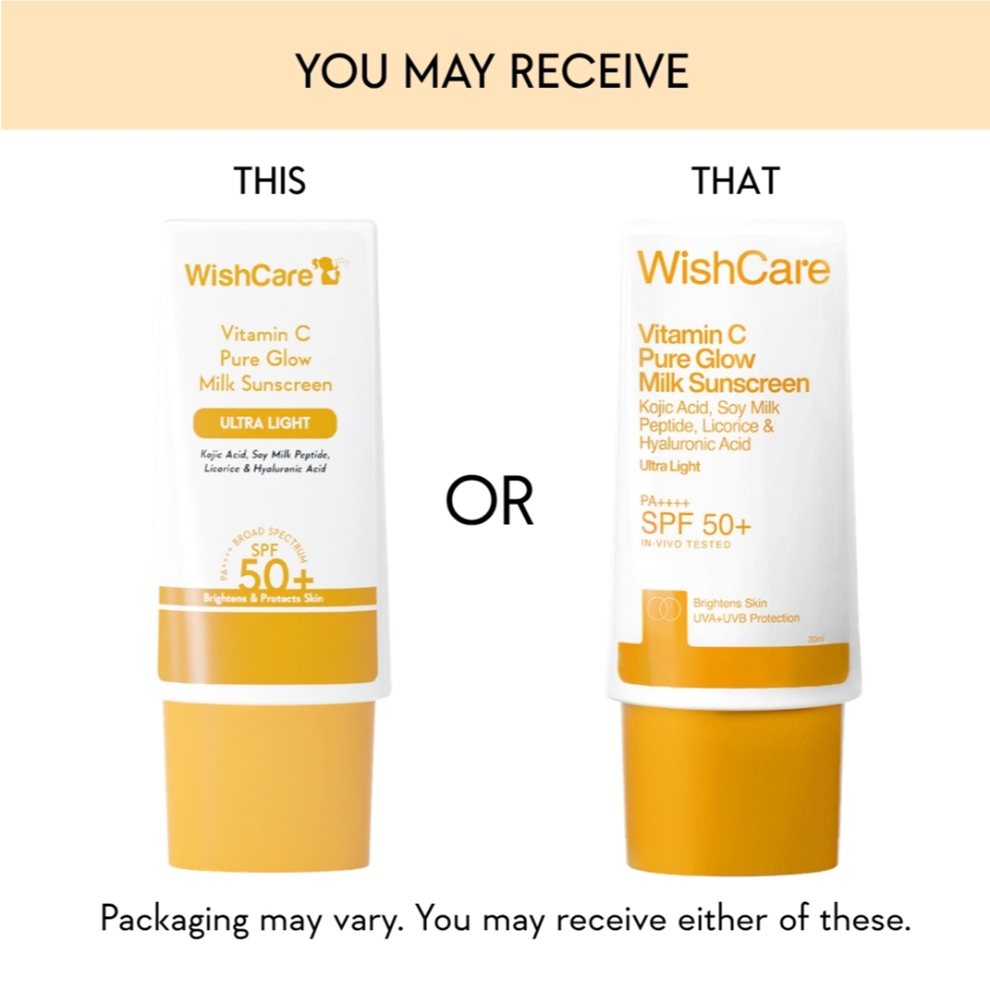 WishCare Vitamin C Pure Glow Brightening Face Sunscreen for Dry Skin with SPF50 PA++++In-Vivo Tested