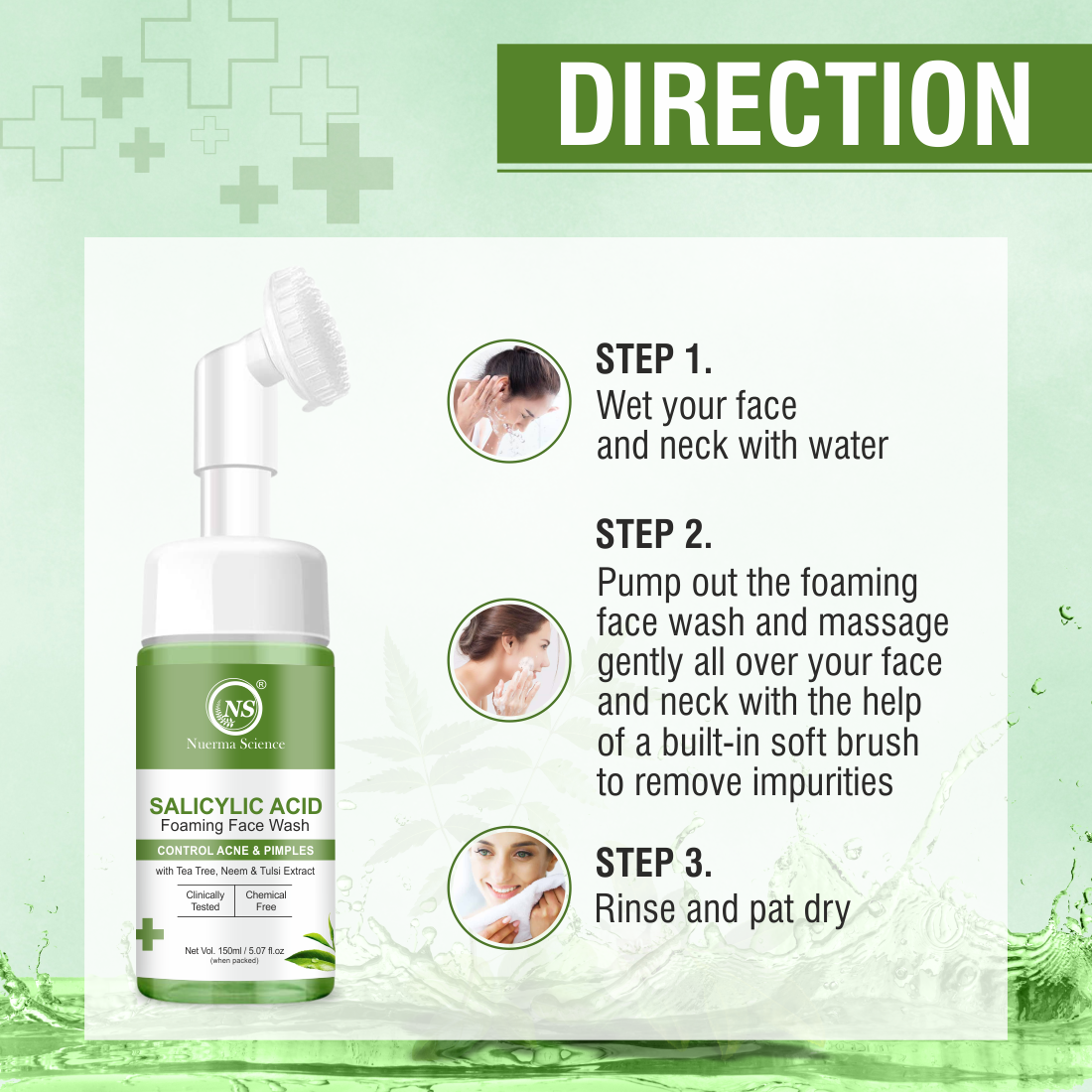 Nuerma Science Salicylic Acid Foaming Face Wash | Controls Acne & Pimples with Tea Tree, Neem & Tulsi Extract