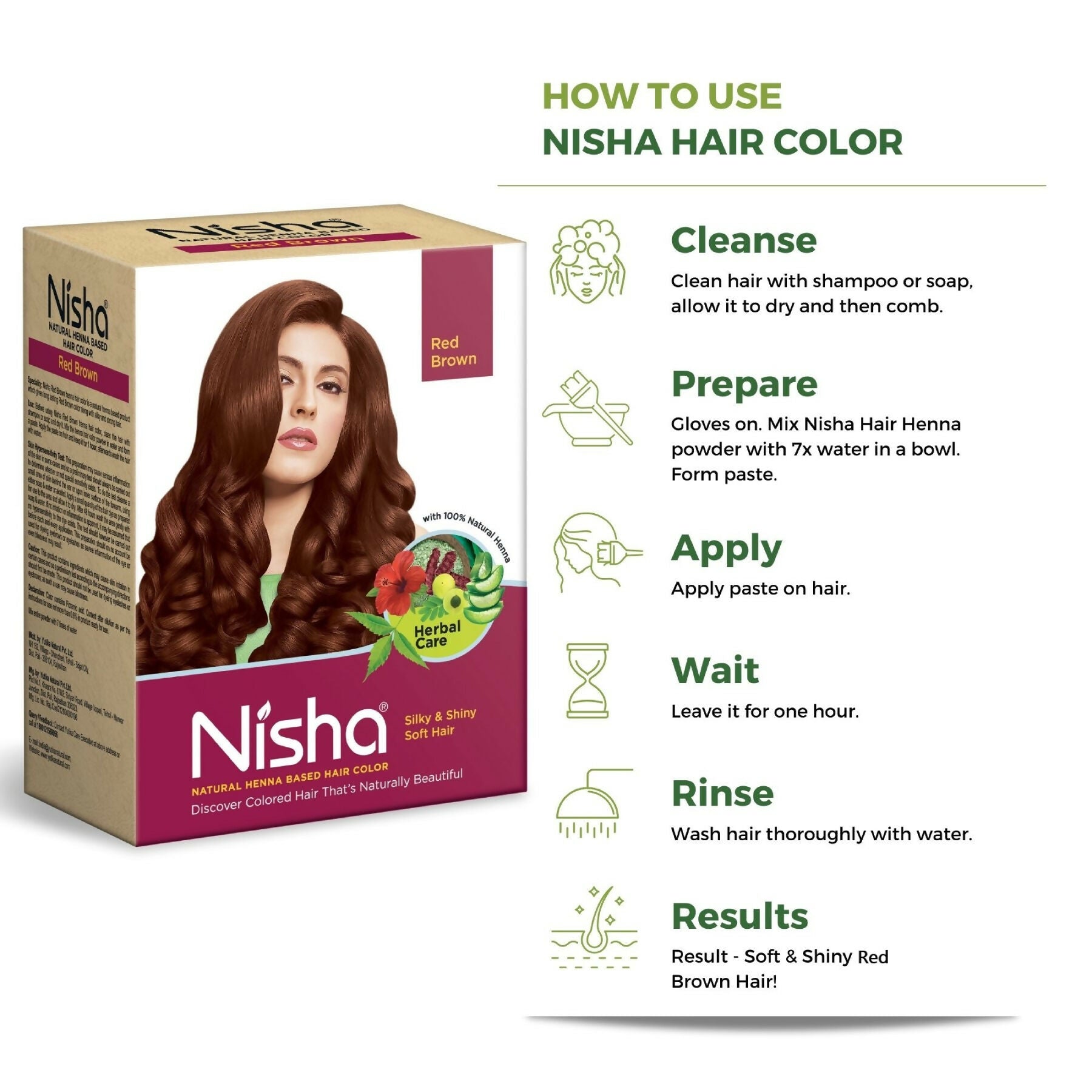Nisha Henna Based Hair Colour for Women & Men Red Brown