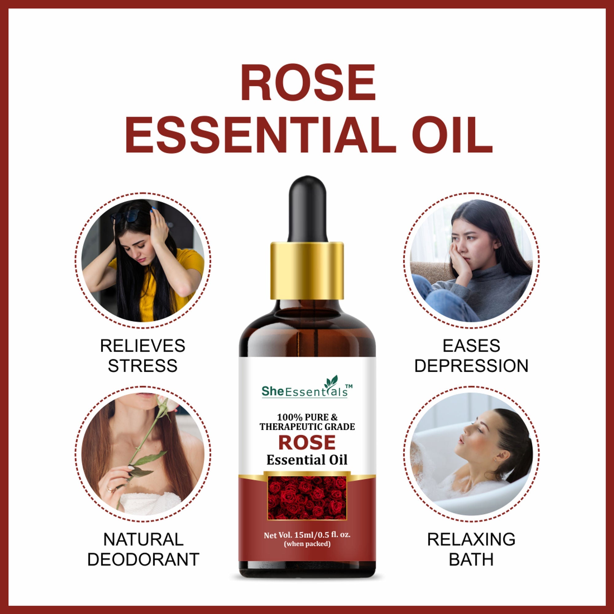 She Essentials Rose Oil & Tea Tree Essential Oil Combo - Hair & Skin