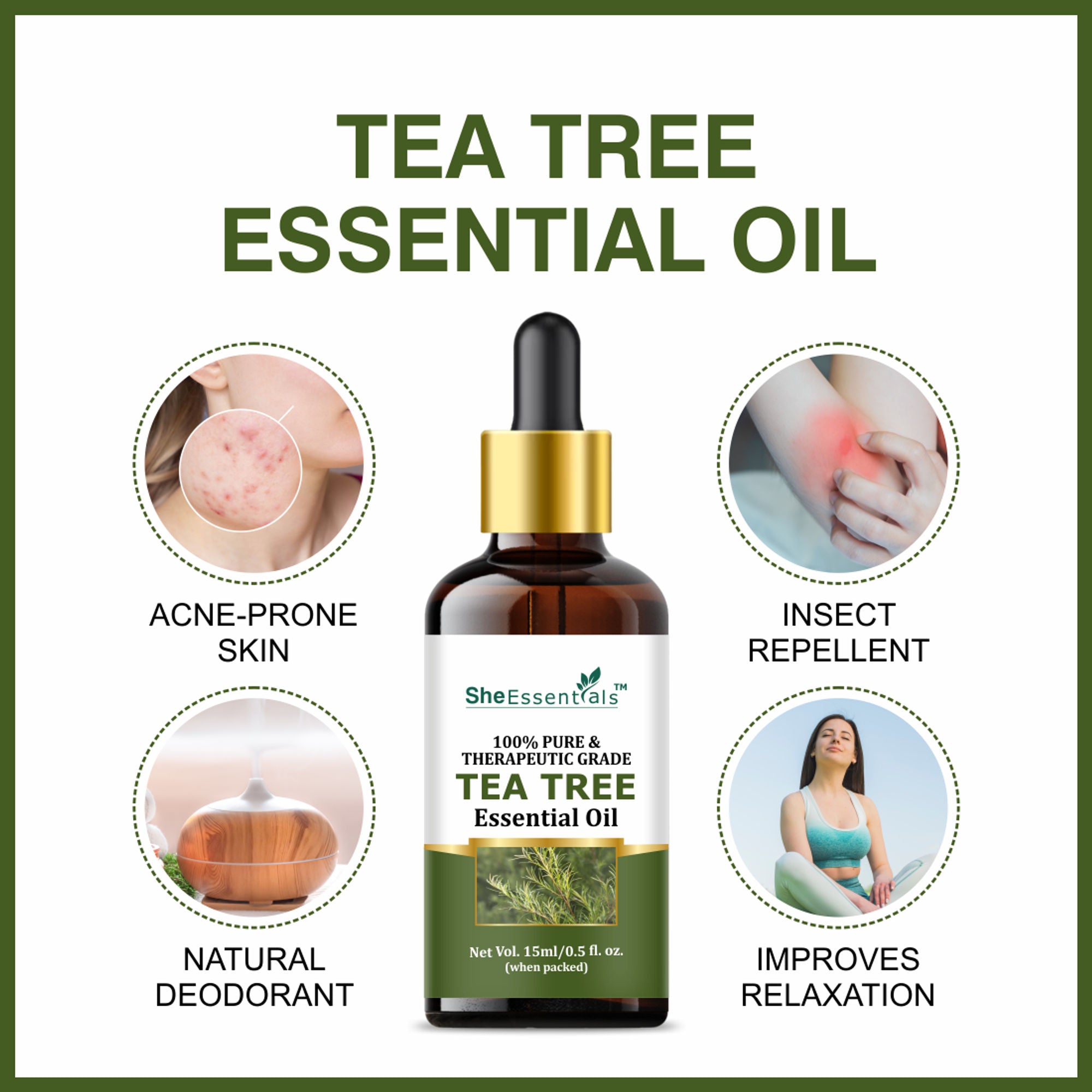 She Essentials Rose Oil & Tea Tree Essential Oil Combo - Hair & Skin