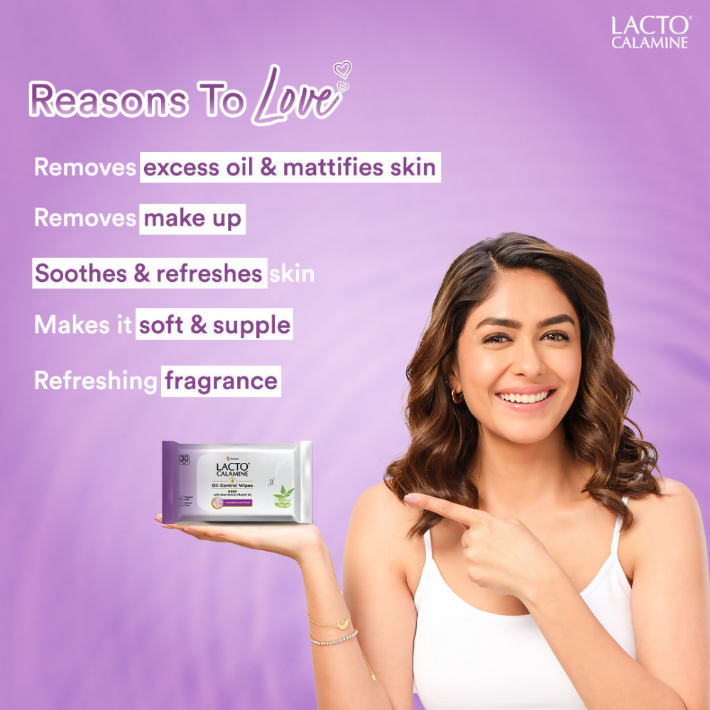 Lacto Calamine Oil Control Face Wipes, Makeup Remover Wipes With Neem & Aloe 30 Usable Wipes
