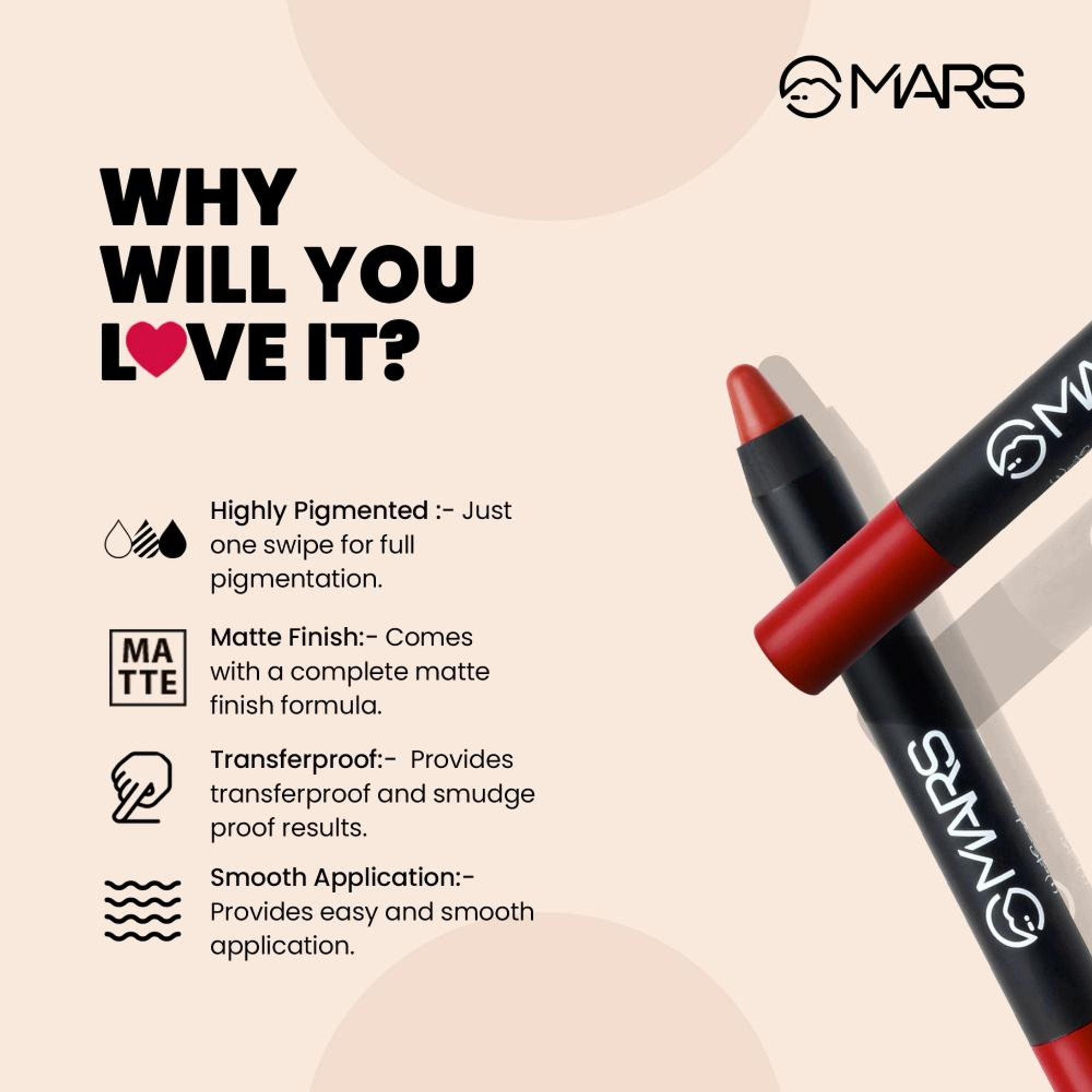 MARS Cosmetics Won't Smudge Won't Budge Lip Crayon - Berry Brave