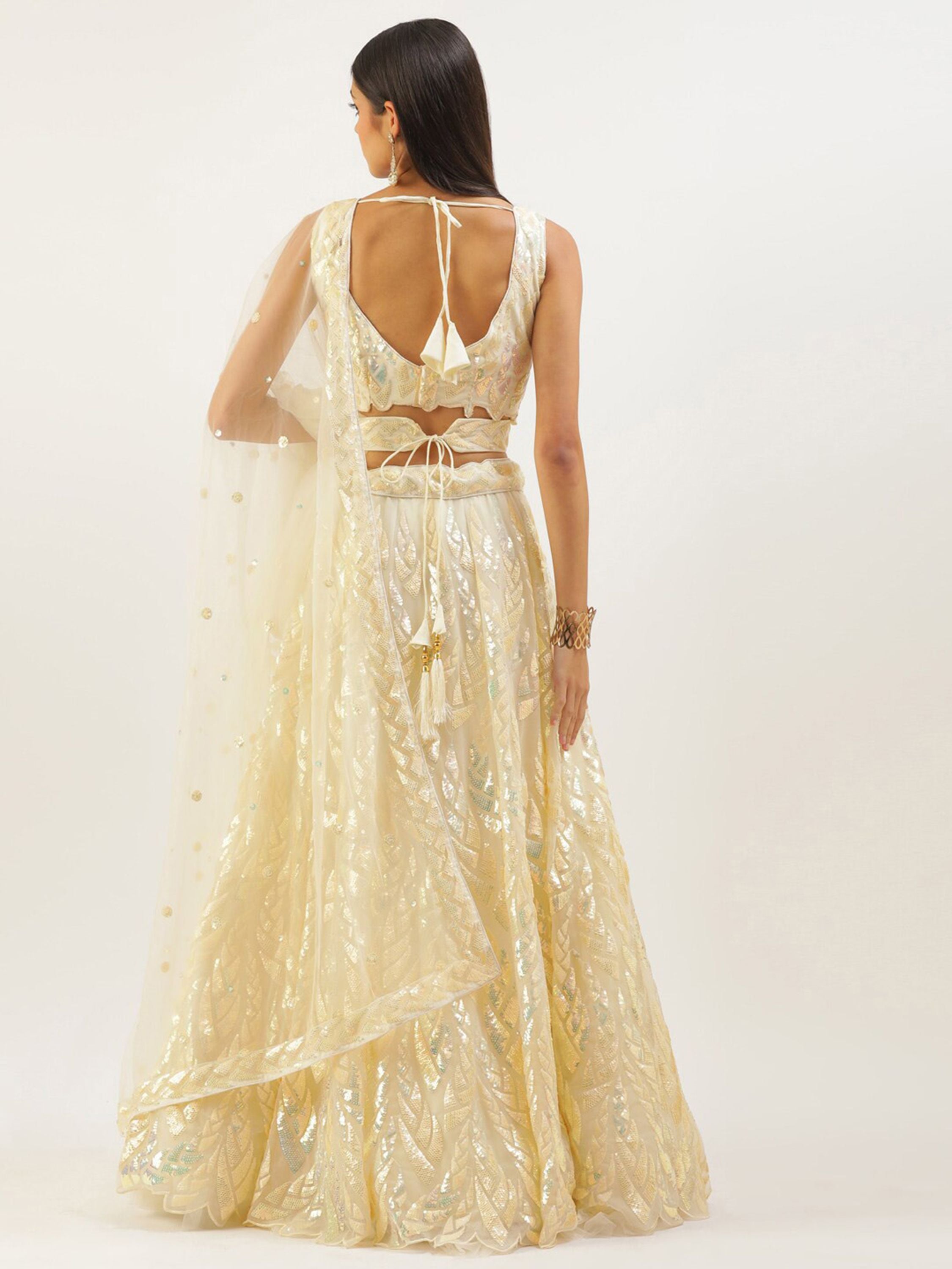 Aastha fashion Yellow Soft net lehanga blouse fabric Multiple Sequins, Thread Embroidery Work