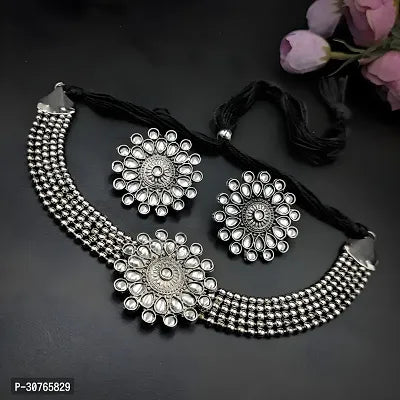 WOMENS SILVER PLEATED NACKLACE SET WITH STONE THZ090